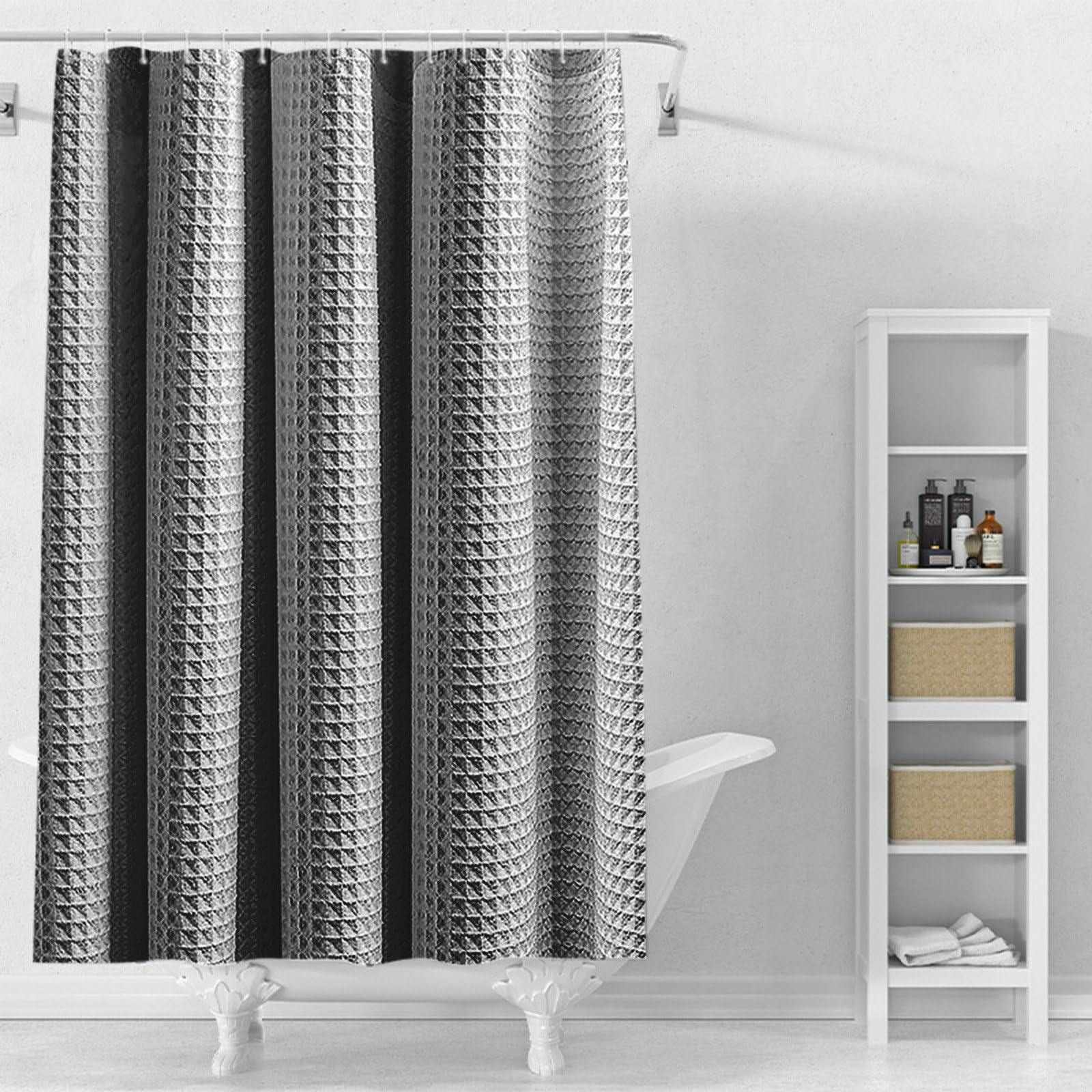 Stfery Waffle Shower Curtain – Grey Waterproof Polyester, 100x180cm