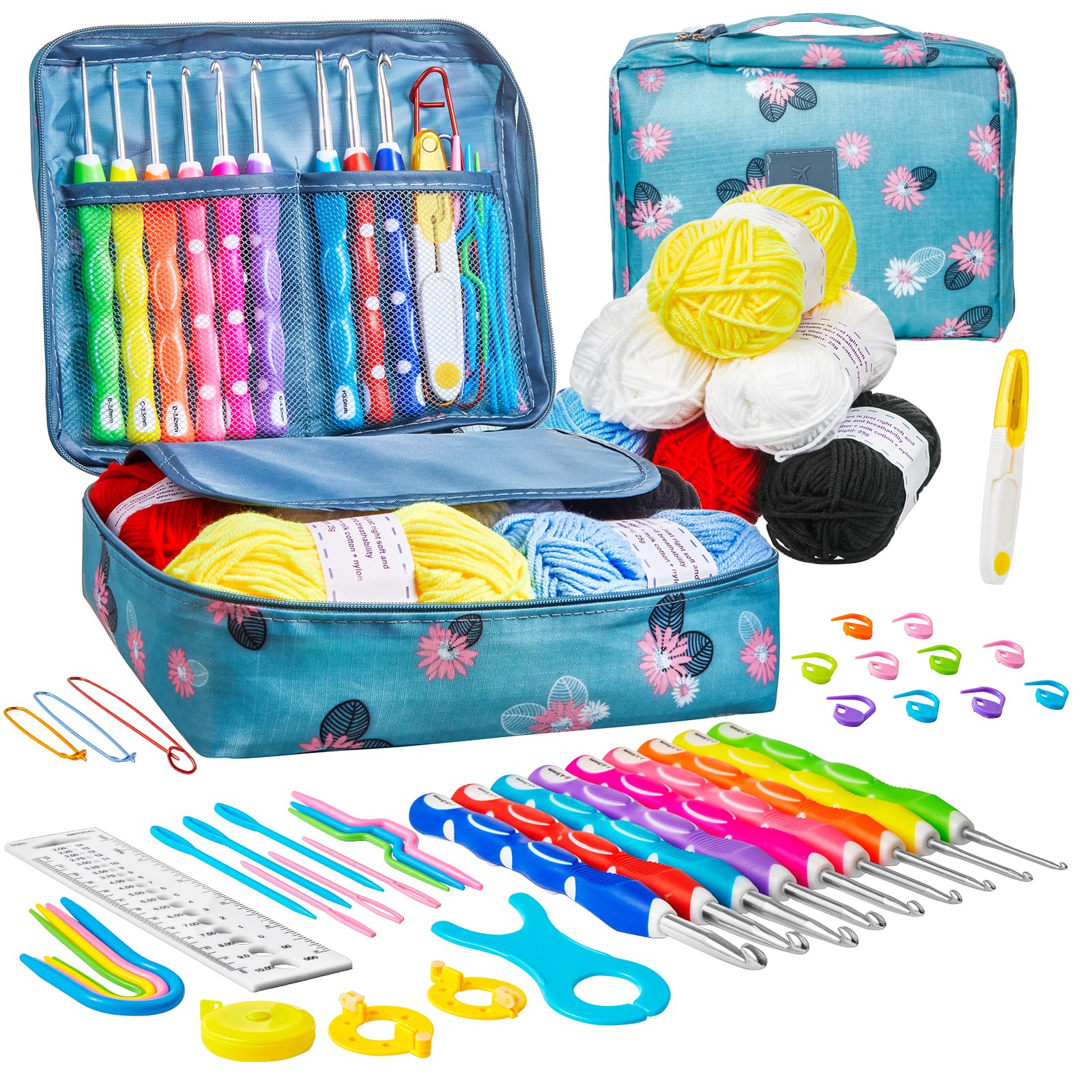 Anpro 49-Piece Crochet Kit for Beginners | Ergonomic Hooks & Yarn Set