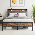 BOFENG King Size Metal Platform Bed Frame with Storage and Charging Station