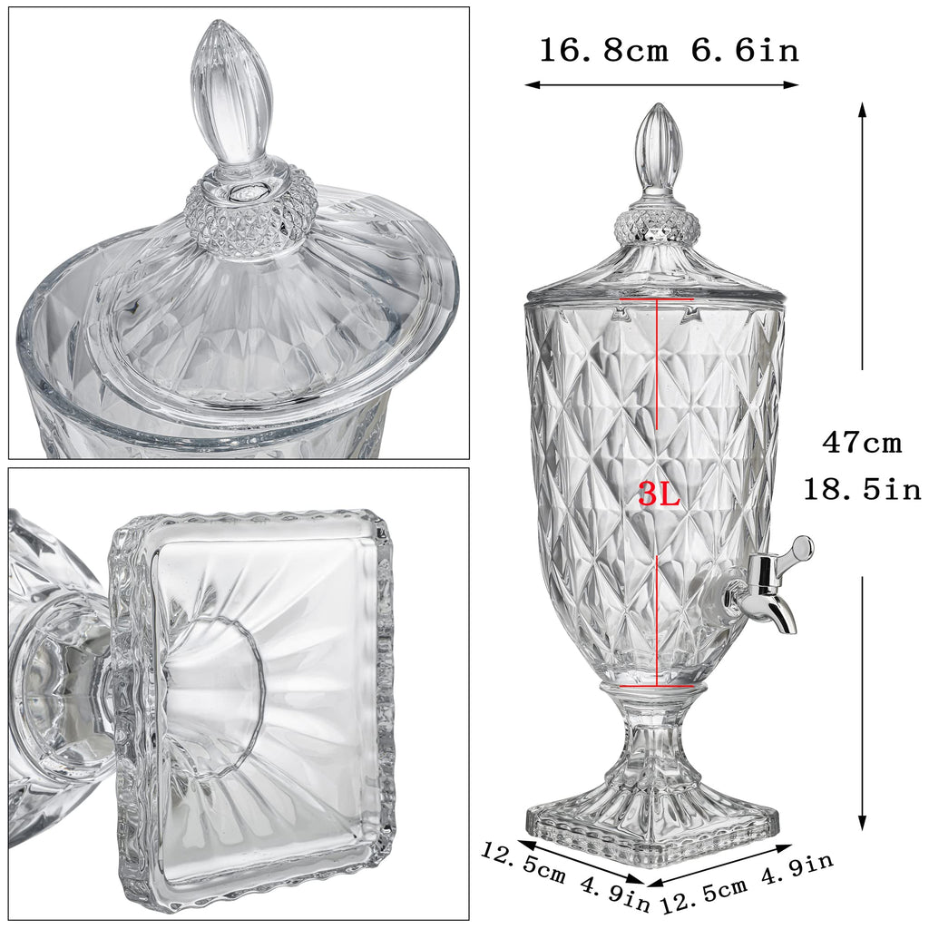 0.8 Gallon Glass Drink Dispenser | Diamond Pattern Beverage Server