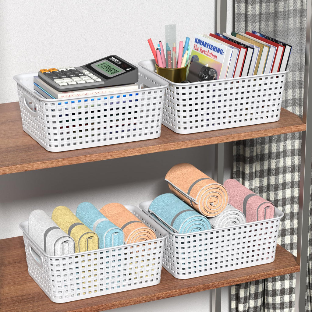Callyne Set of 6 Plastic Storage Baskets, Organizer Basket, White