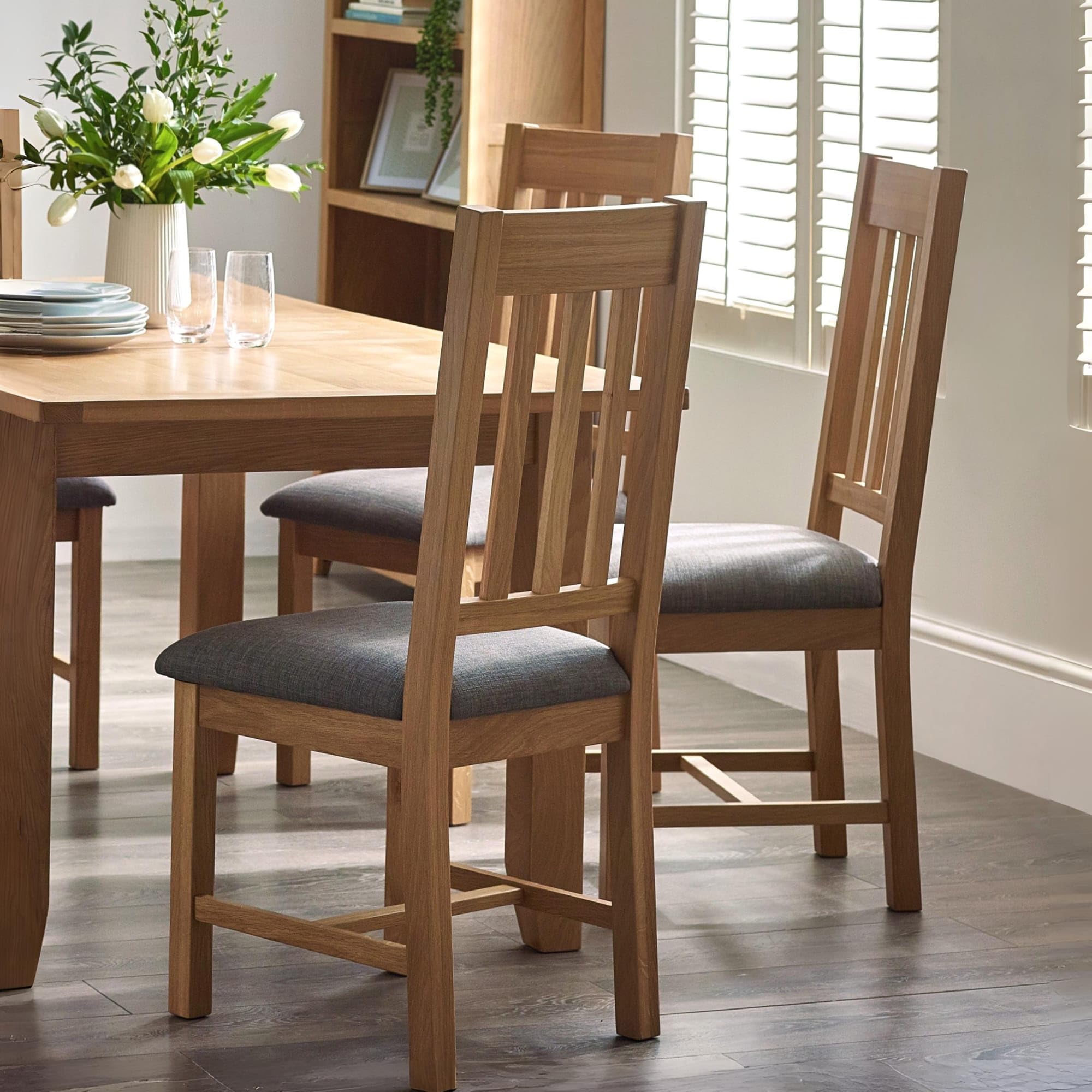 Julian Bowen Mallory Brown Solid Oak Slatted Dining Chairs - Set of 2