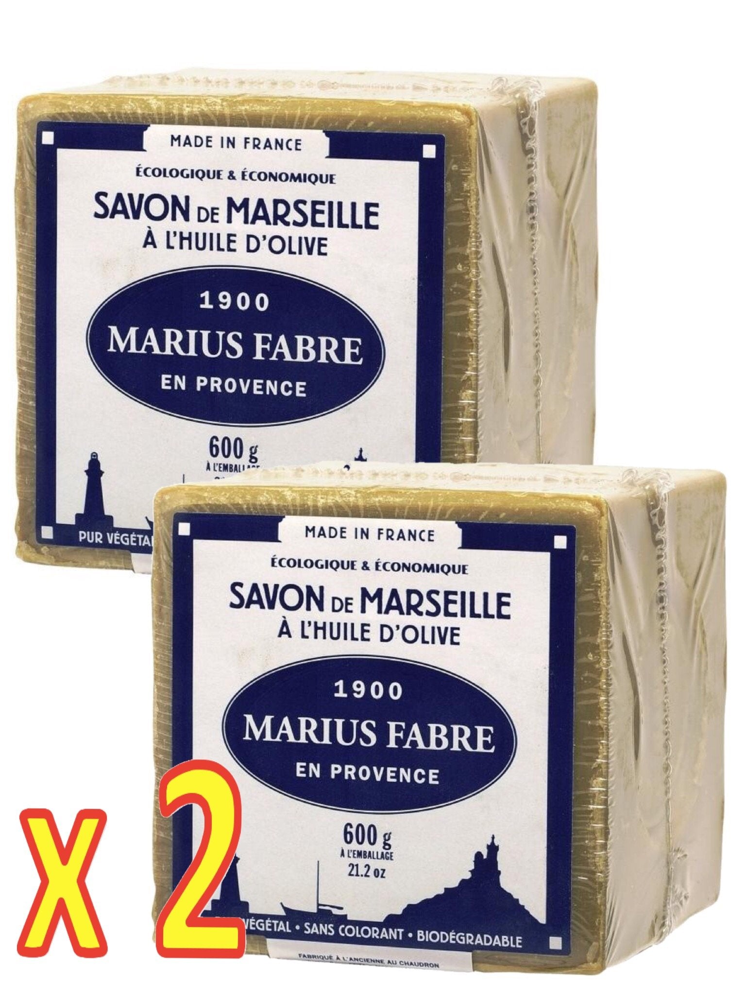 Marius Fabre Pure Olive Oil Marseille Soap - 600g Cube (Set of 2)