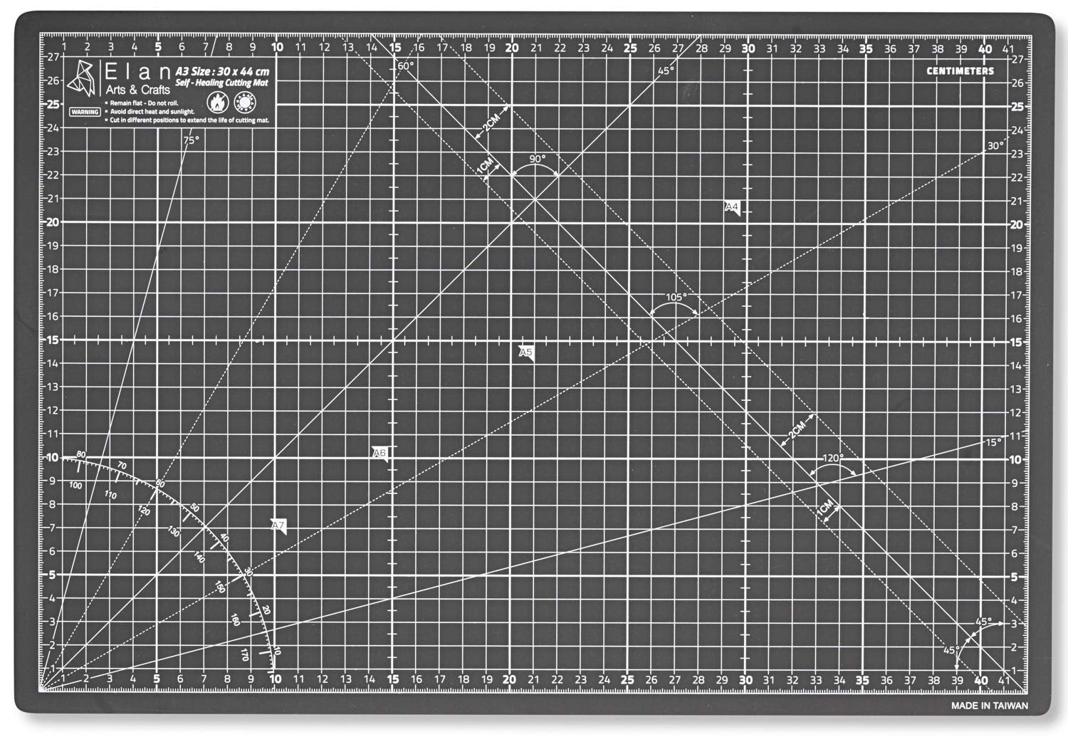Elan A3 Self Healing Cutting Mat – 5-Ply Recycled PVC Craft Board, Black