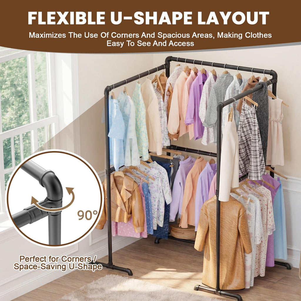 OPPAIYA Heavy Duty Clothes Rail, Up to 294cm Extra Large Clothes Rail for Bedroom, 6 Rails Flexible L/U-Shaped Open Wardrobe - image 3