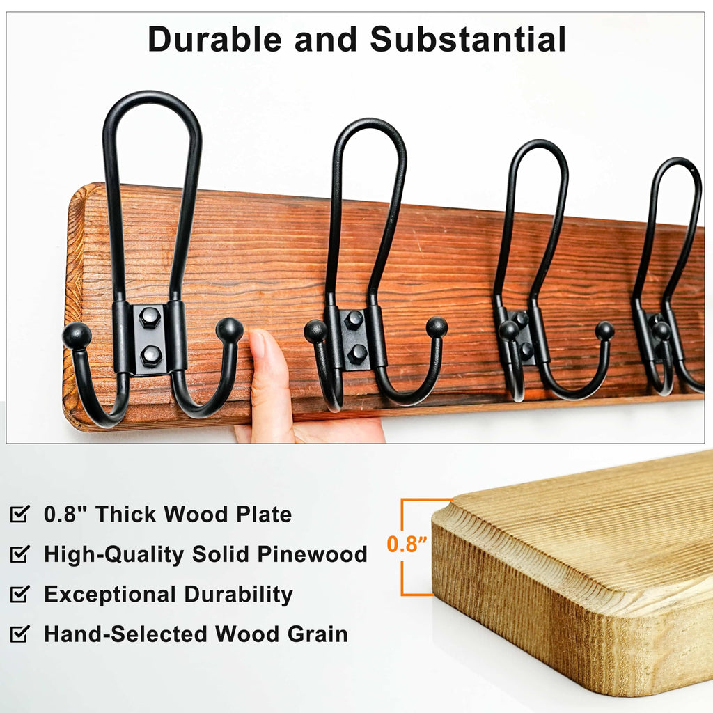 Dseap Coat Rack Wall Mounted - Heavy Duty Farmhouse Rustic Wall Coat Hanger with 5 Wire Hooks for Clothes Hat Jacket Towel, RusticWire, J1-5A - image 3