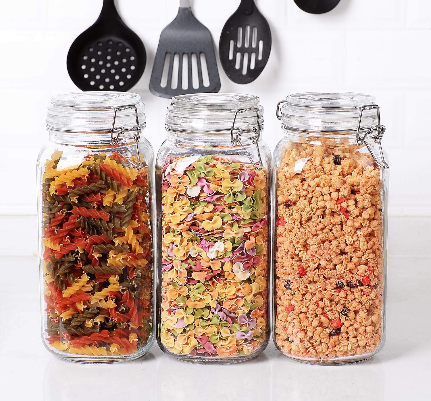 ComSaf Airtight Glass Storage Jars - 2300ML Wide Mouth Canisters, Set of 3