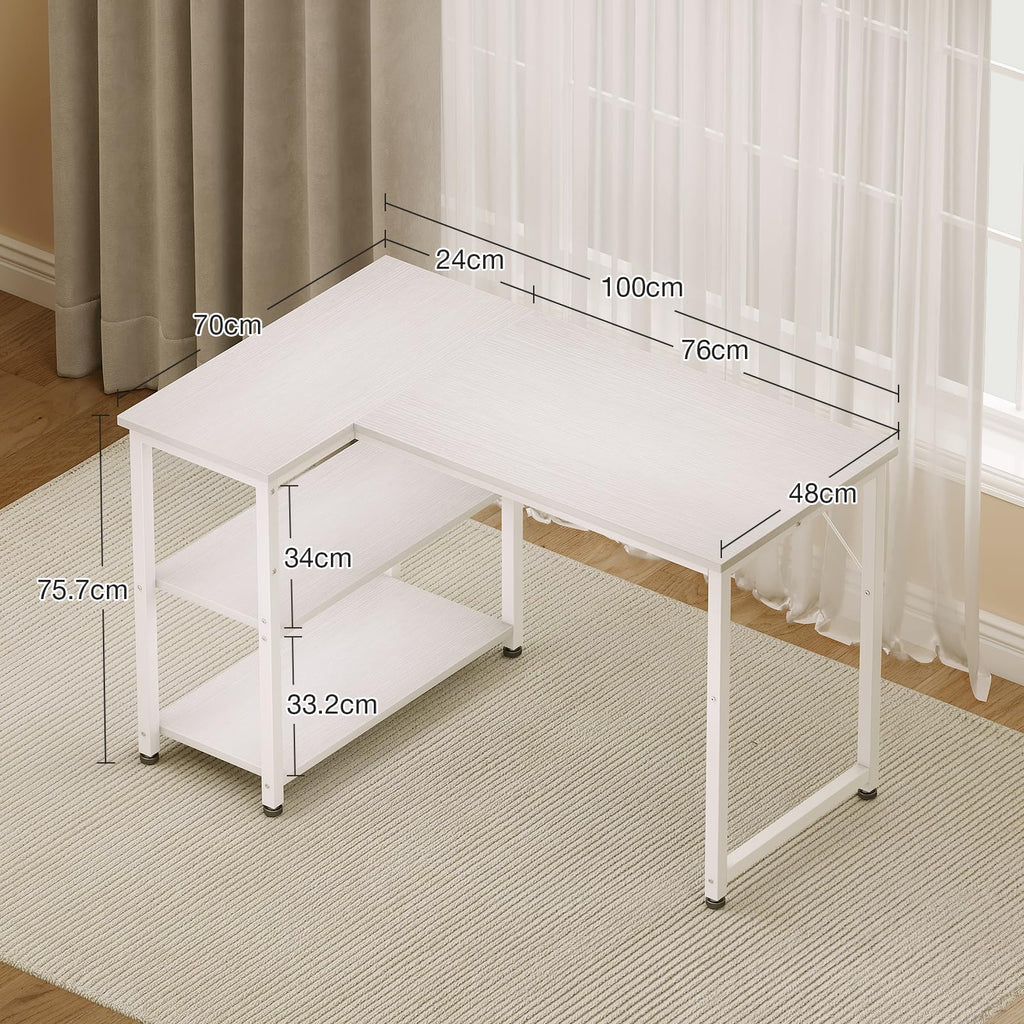 Coleshome L Shaped Gaming Desk for Small Space, 100x70 cm White - image 3