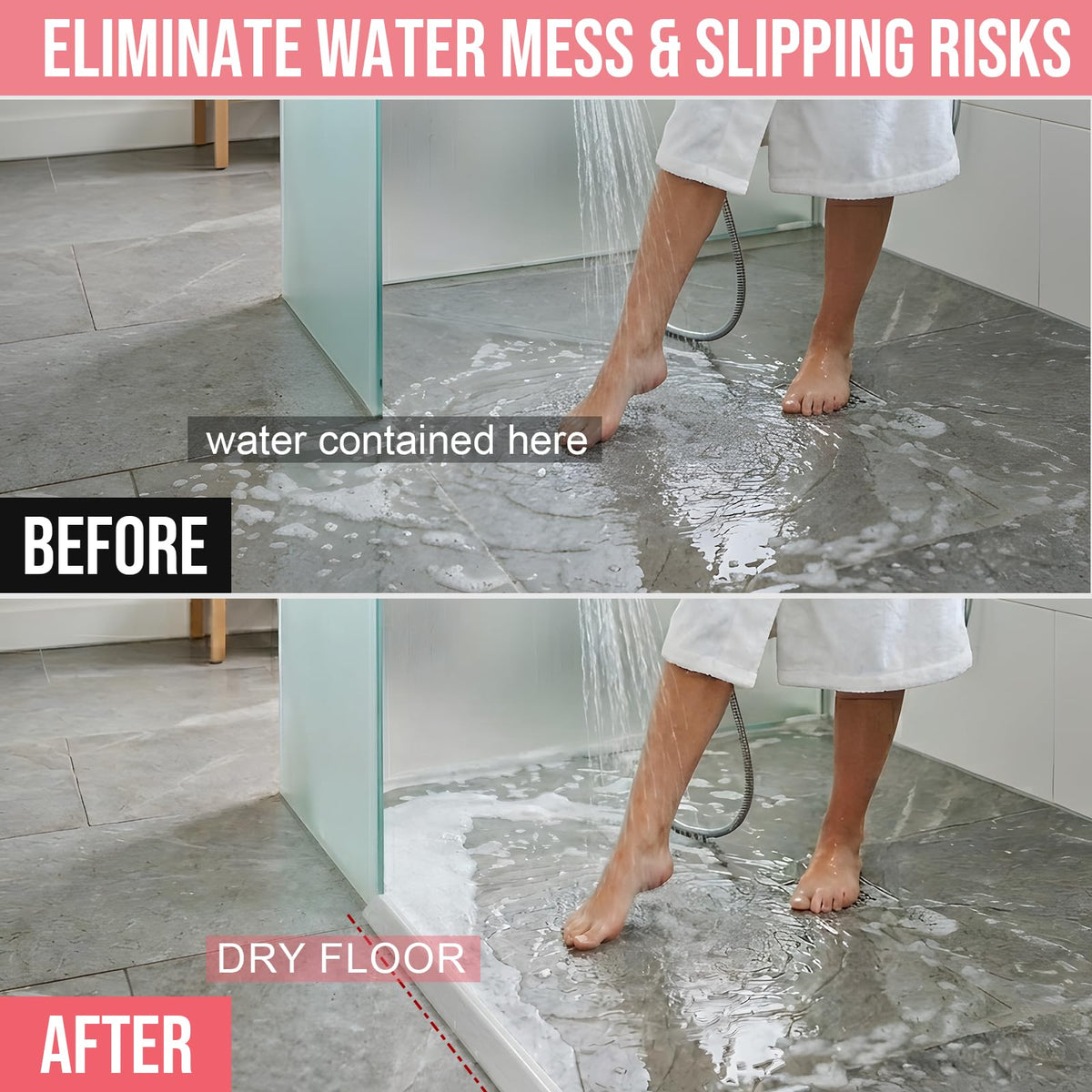 Nayotaa Wet Room Floor Barrier Flexible Water Barrier 250cm Transparent - Leakproof Shower and Sink Seal