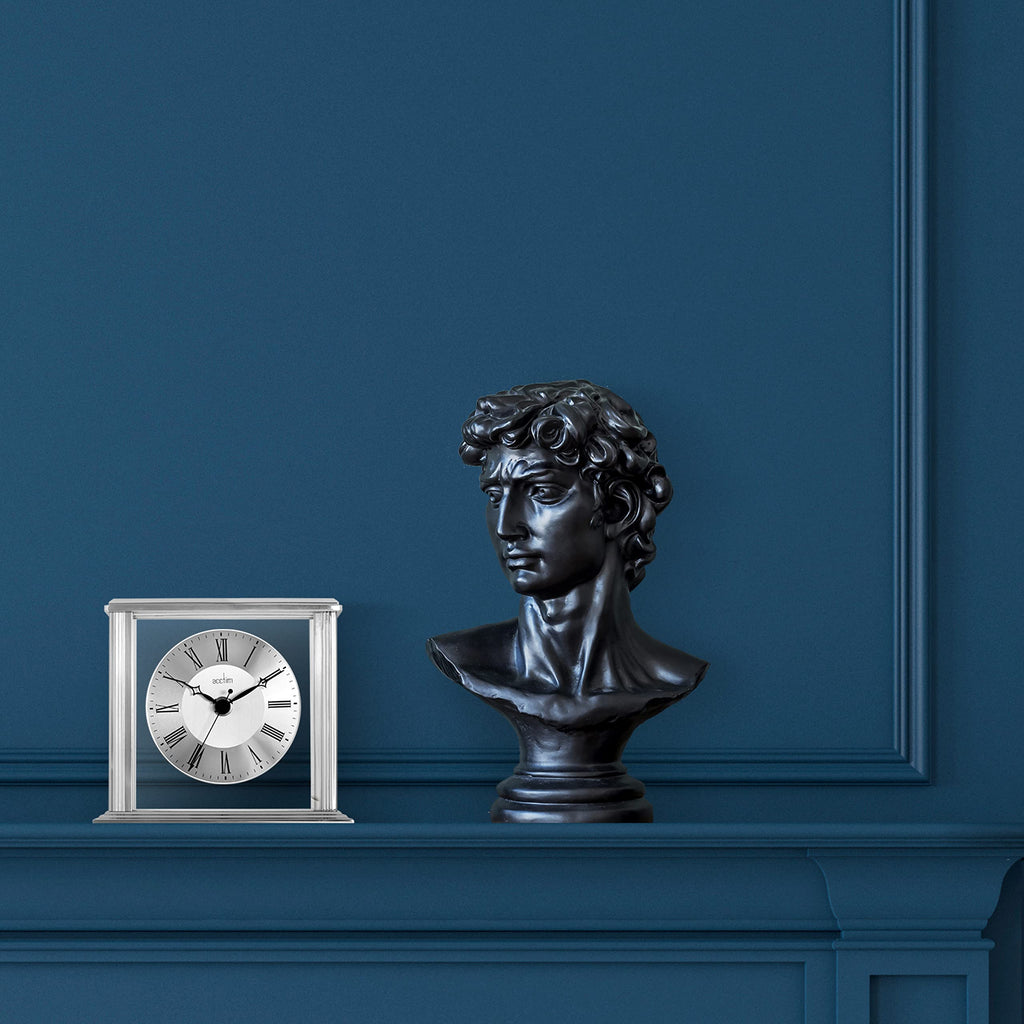 Acctim Hamilton Mantel Clock – Silver Polished Metal with Roman Numerals