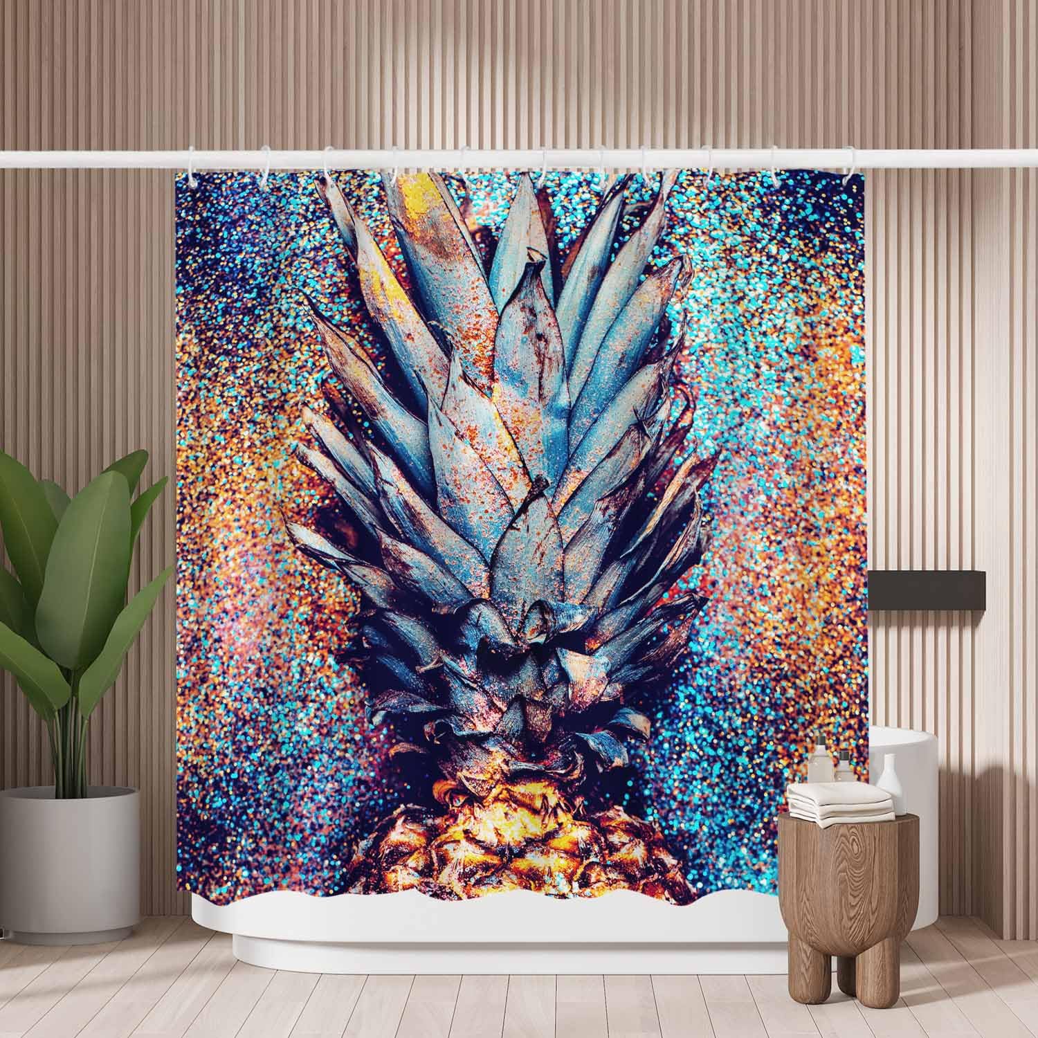 Jolof Store Pineapple Shower Curtain – Mold Resistant Waterproof Polyester