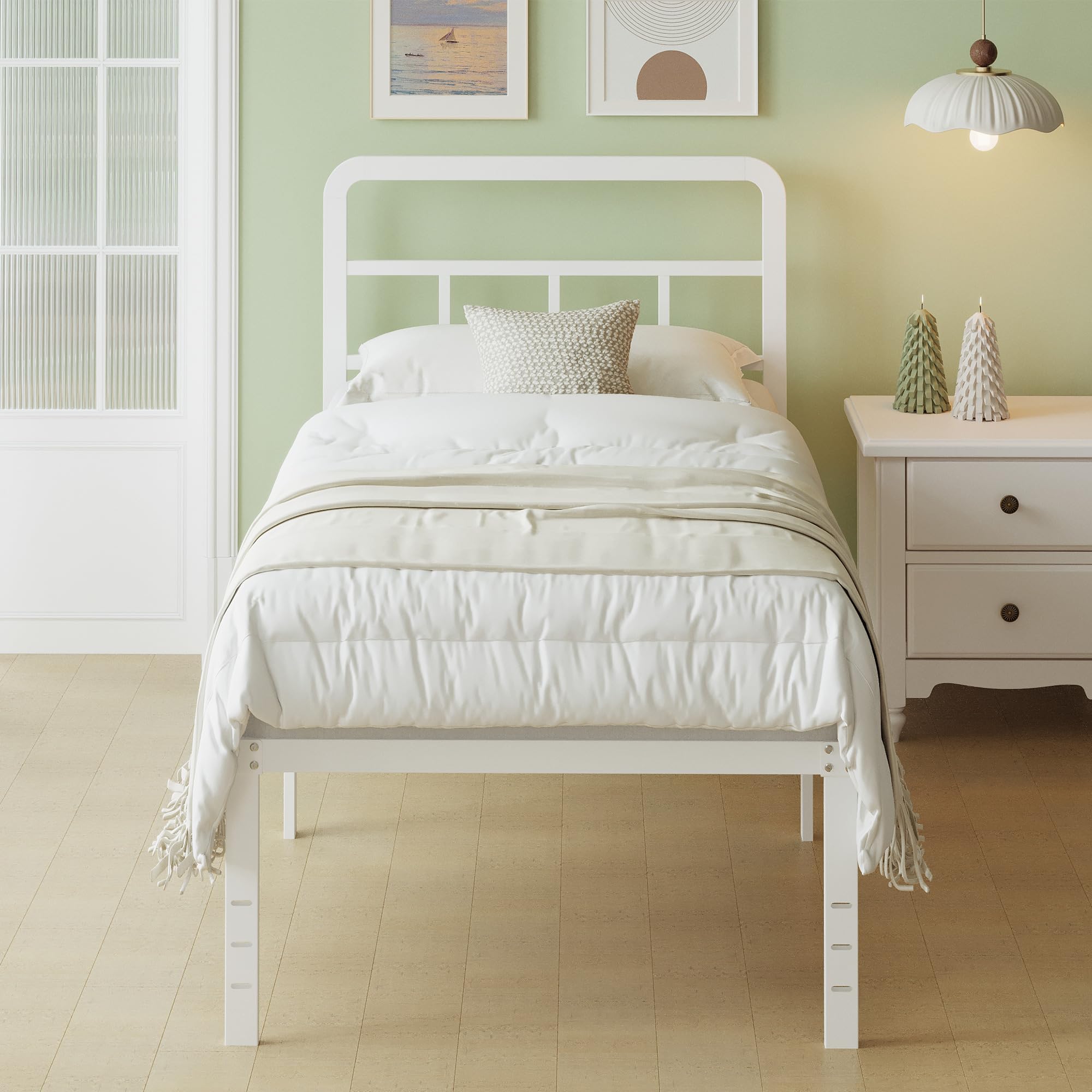 Lutown-Teen 3ft Single Metal Bed Frame with Curved Headboard - White
