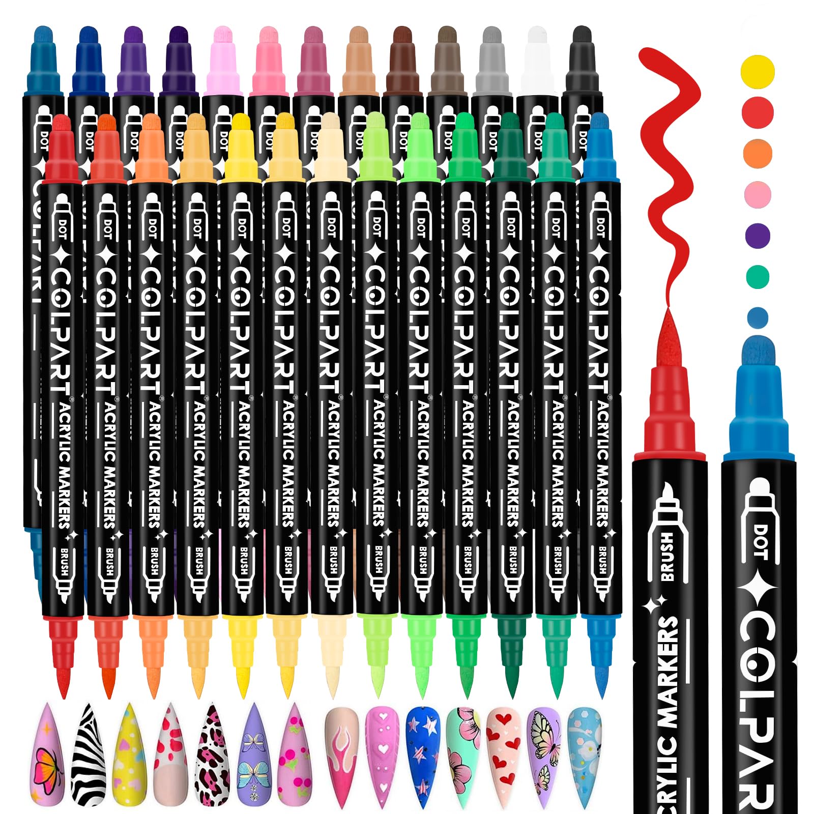 Colpart Dual Tip Acrylic Paint Pens - 26 Colors for Rock and Canvas