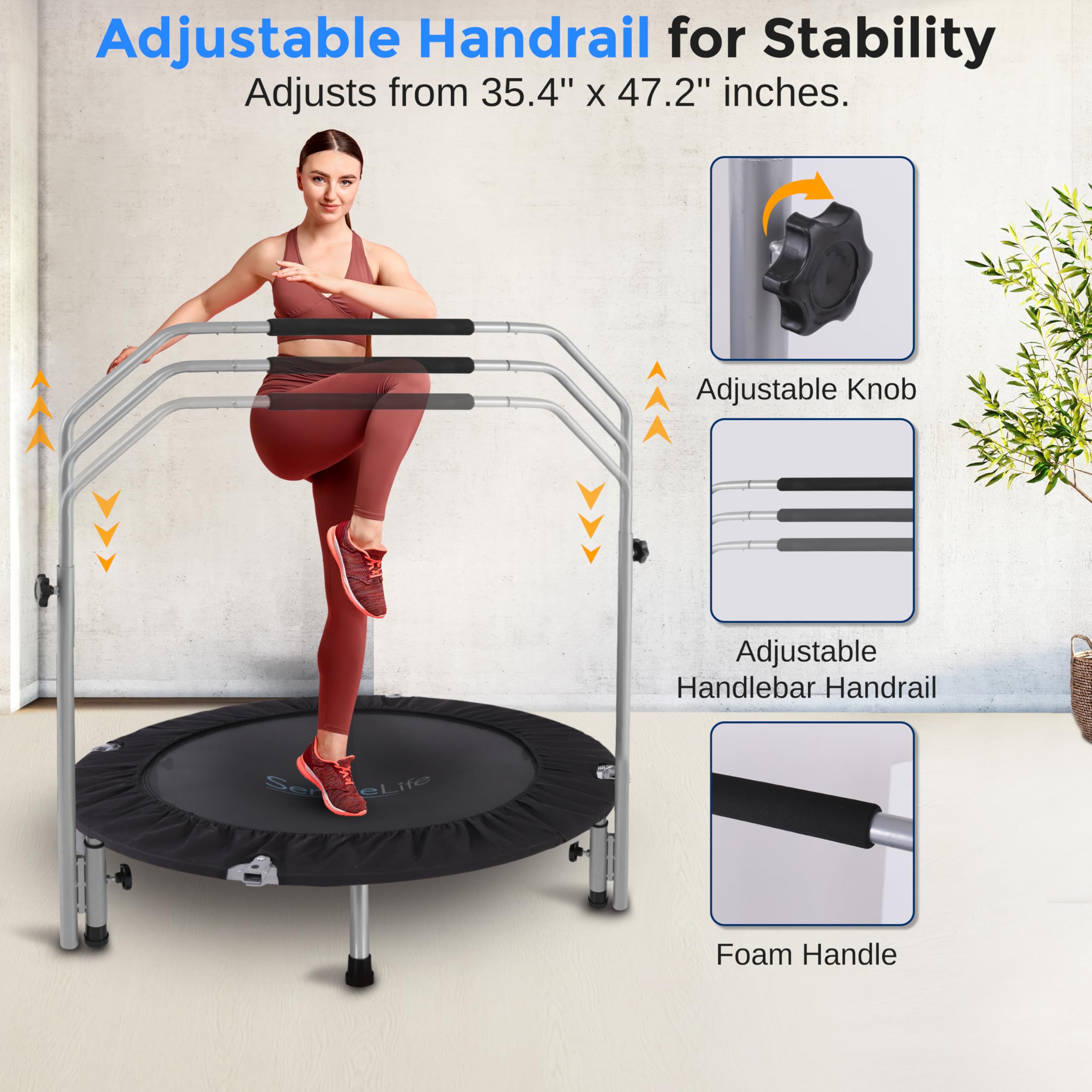 SereneLife 40" Foldable Mini Trampoline – Fitness Rebounder with Handle