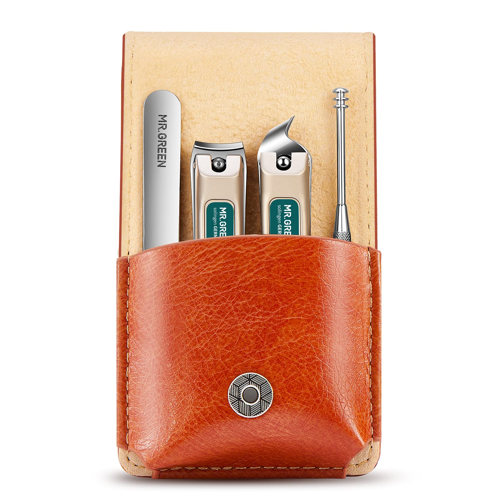 MR.GREEN 4-Piece Stainless Steel Manicure Set with PU Leather Case