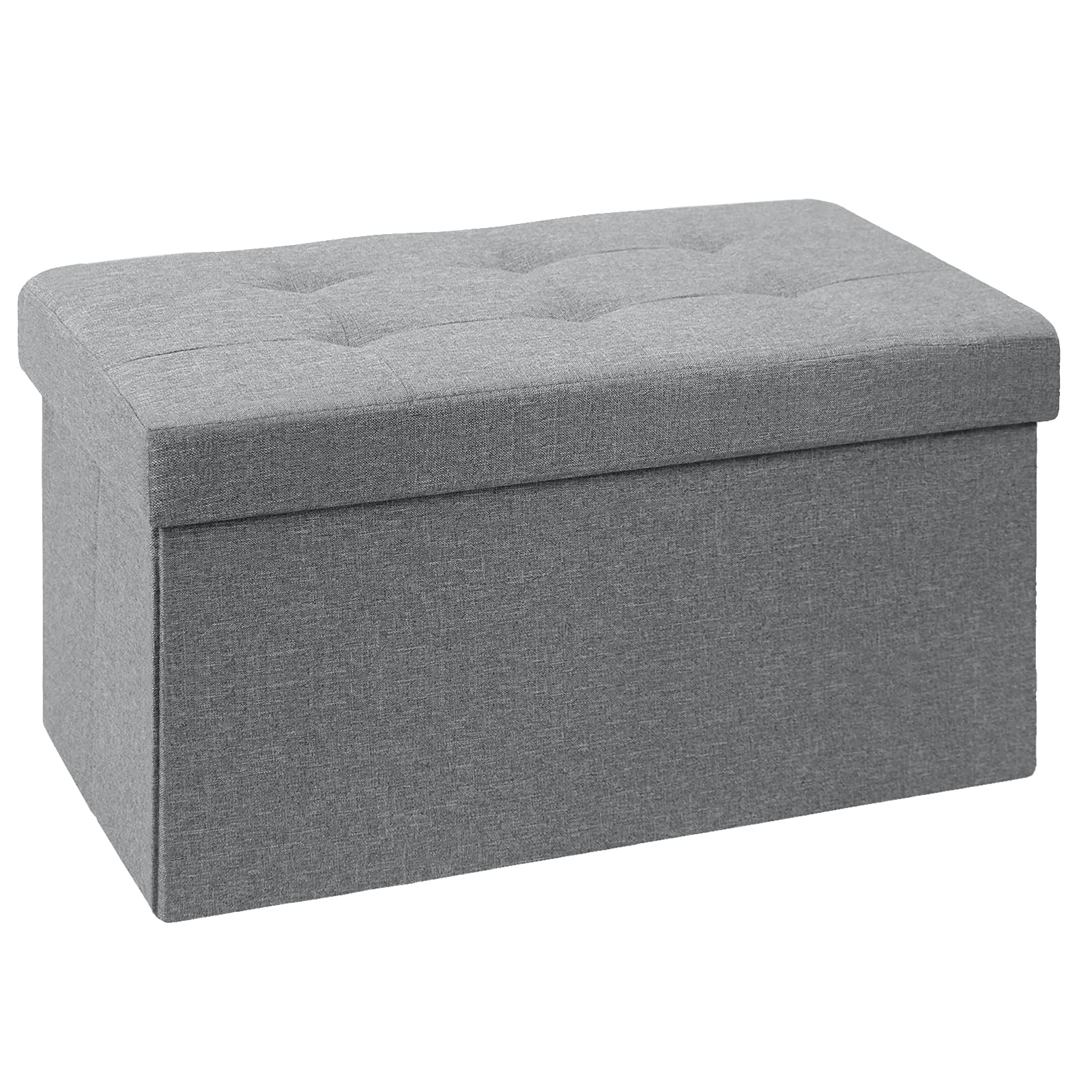 BRIAN & DANY Folding Linen Storage Ottoman Bench – Gray, 76x38x38cm