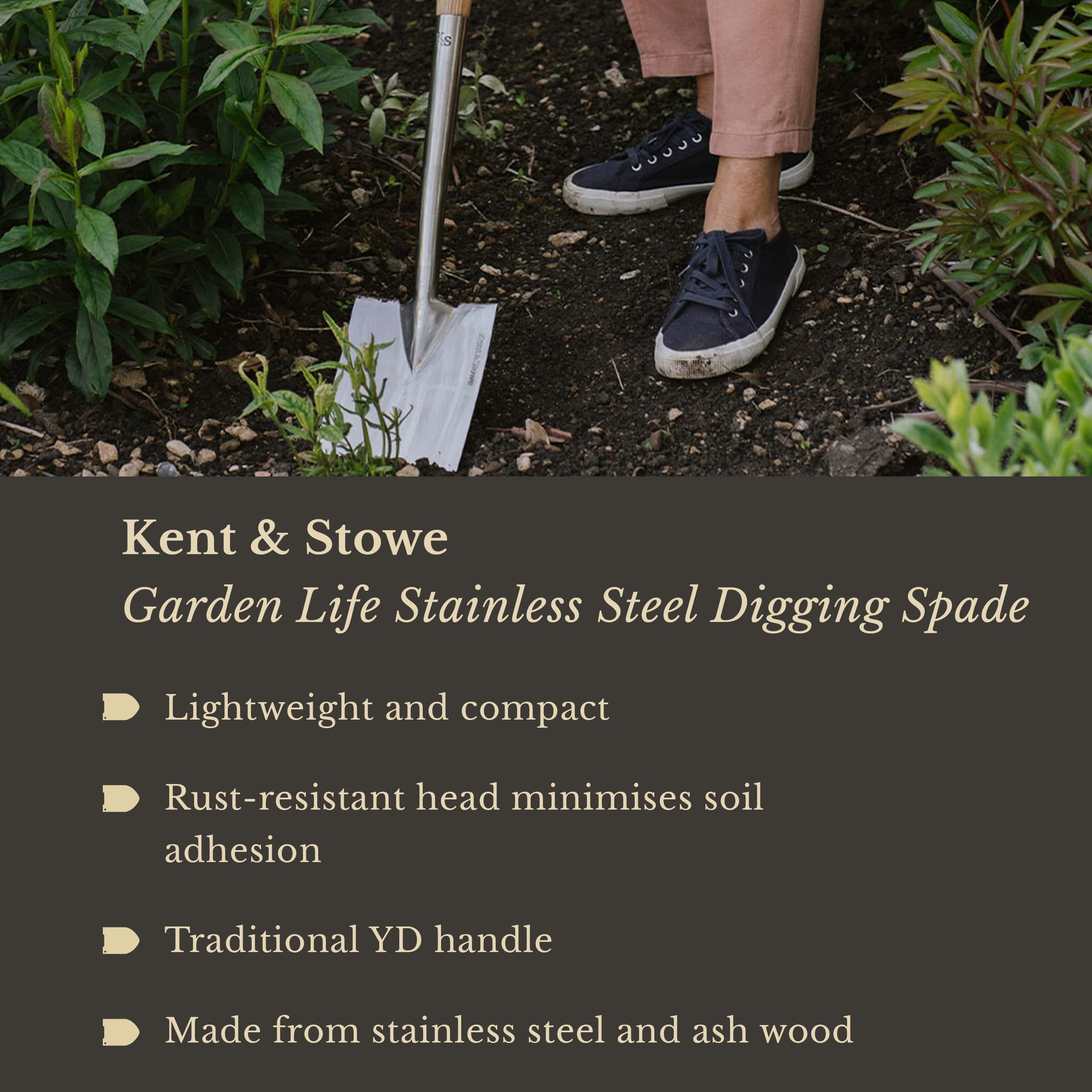 Kent & Stowe Garden Life Stainless Steel Digging Spade – Ash Wood Handle