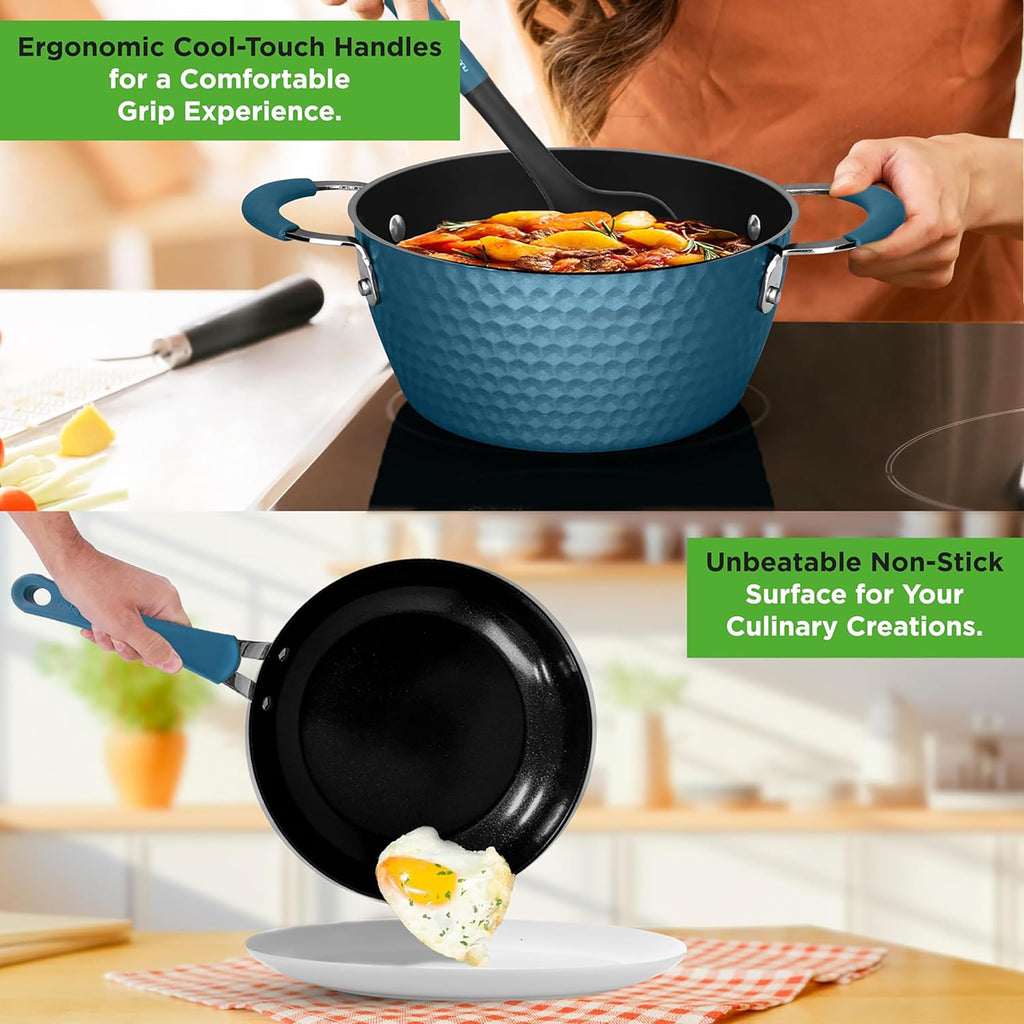 NutriChef 11-Piece Nonstick Ceramic Cookware Set - Induction Ready, Blue