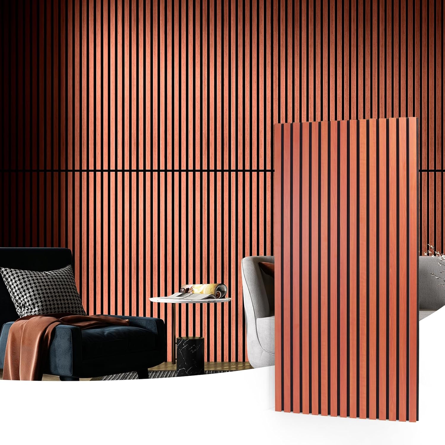 Art3d Acoustic Wood Slatted Wall Panels - 2 Pack 60x120cm Cherry Finish