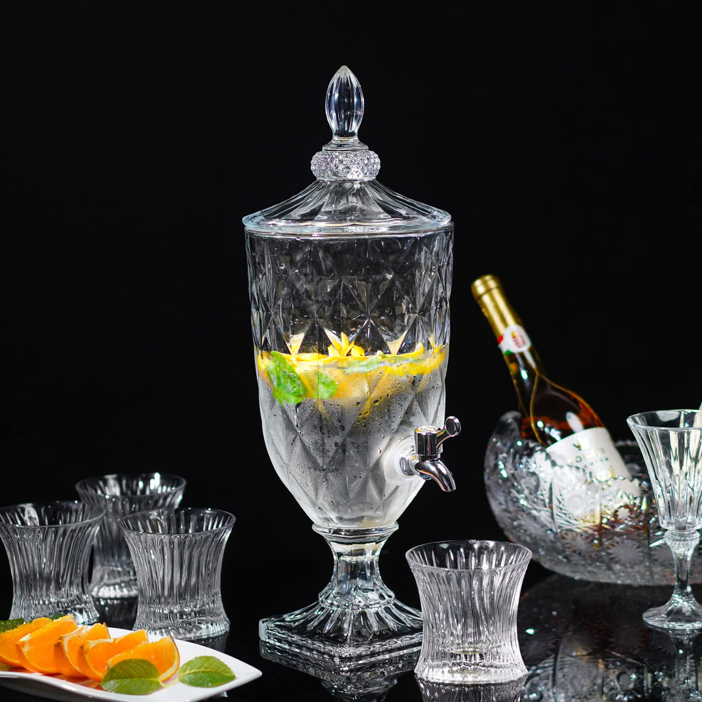 0.8 Gallon Glass Drink Dispenser | Diamond Pattern Beverage Server