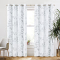 Beauoop Grey Floral Blackout Curtains | Thermal Insulated 90 Inch Drapes