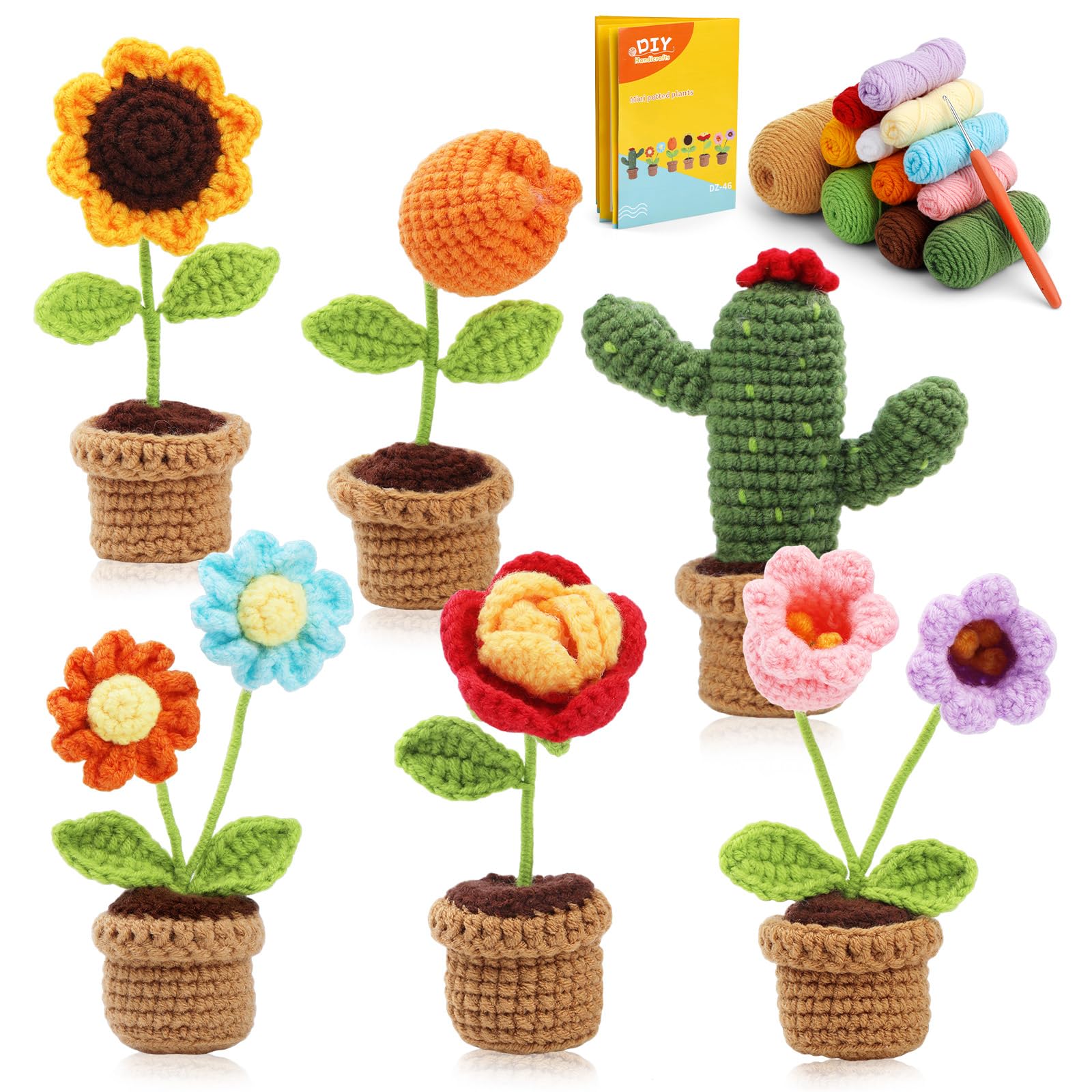 Doxiru Beginner Crochet Kit – 6Pcs Flower Yarn Set with Video Tutorials