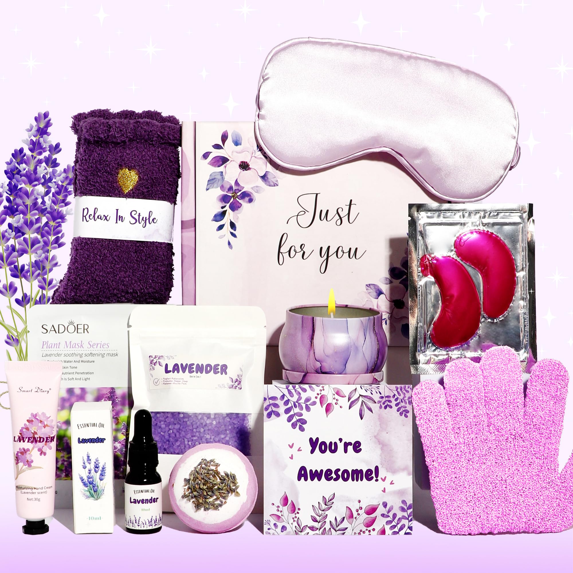 SABR Lavender Pamper Gift Set for Women – 12 Piece Self Care Bath Kit