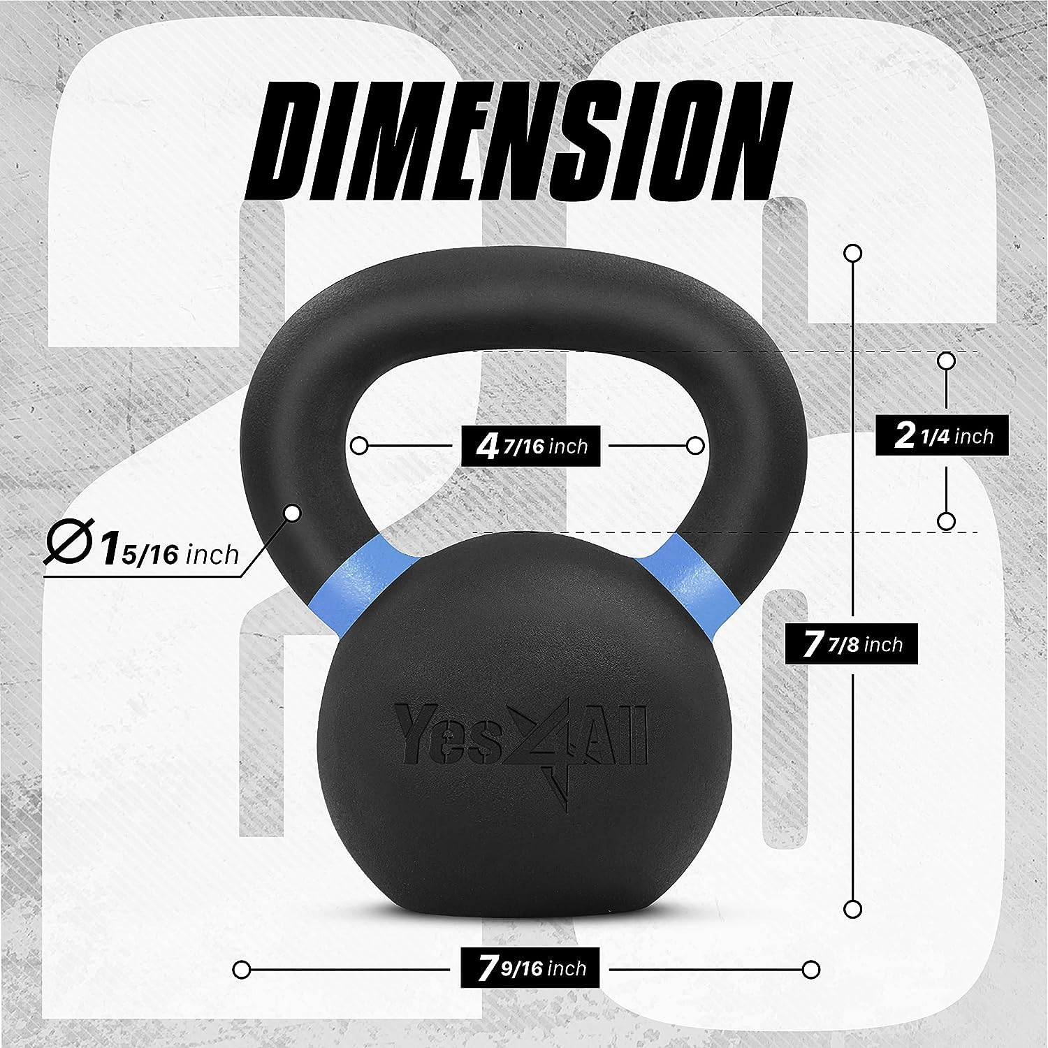 Yes4All Powder Coated Cast Iron Kettlebell - 12 kg Weight, Blue