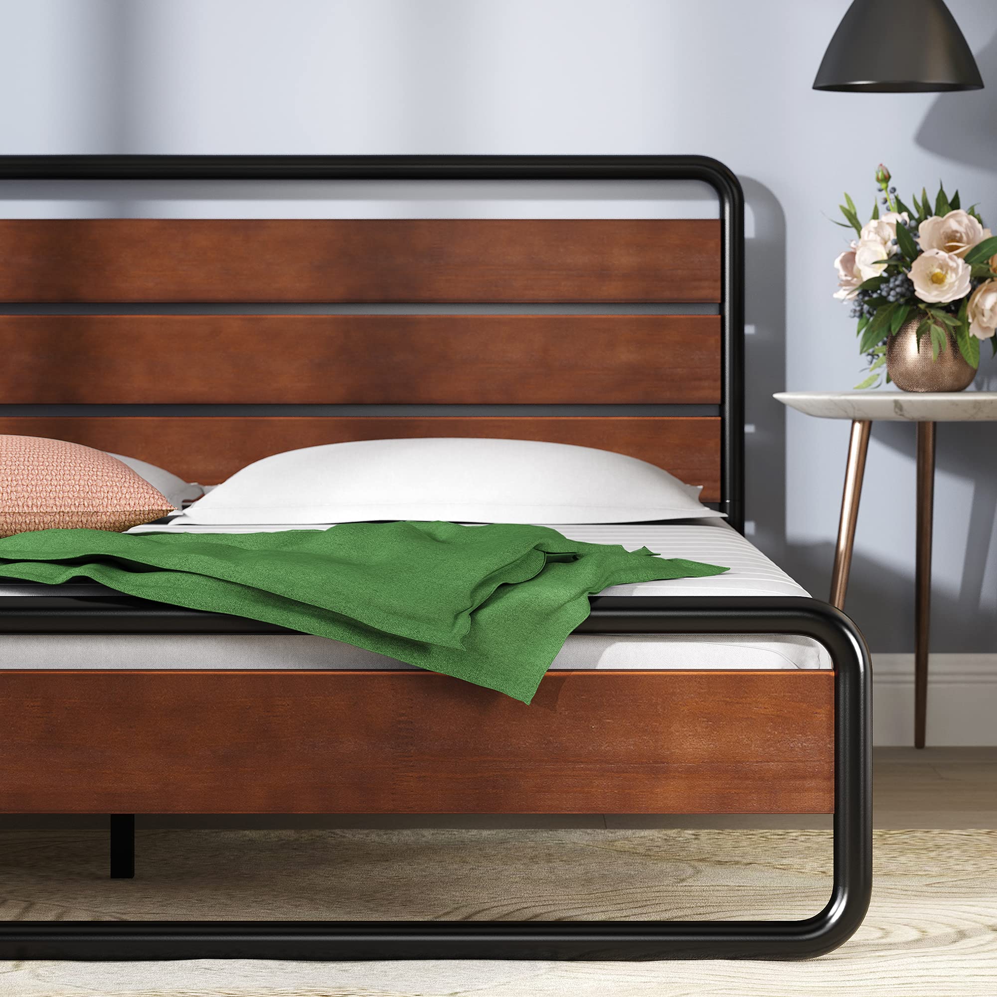 ZINUS Therese 20 cm Metal and Wood Platform Bed Frame - Double - Brown