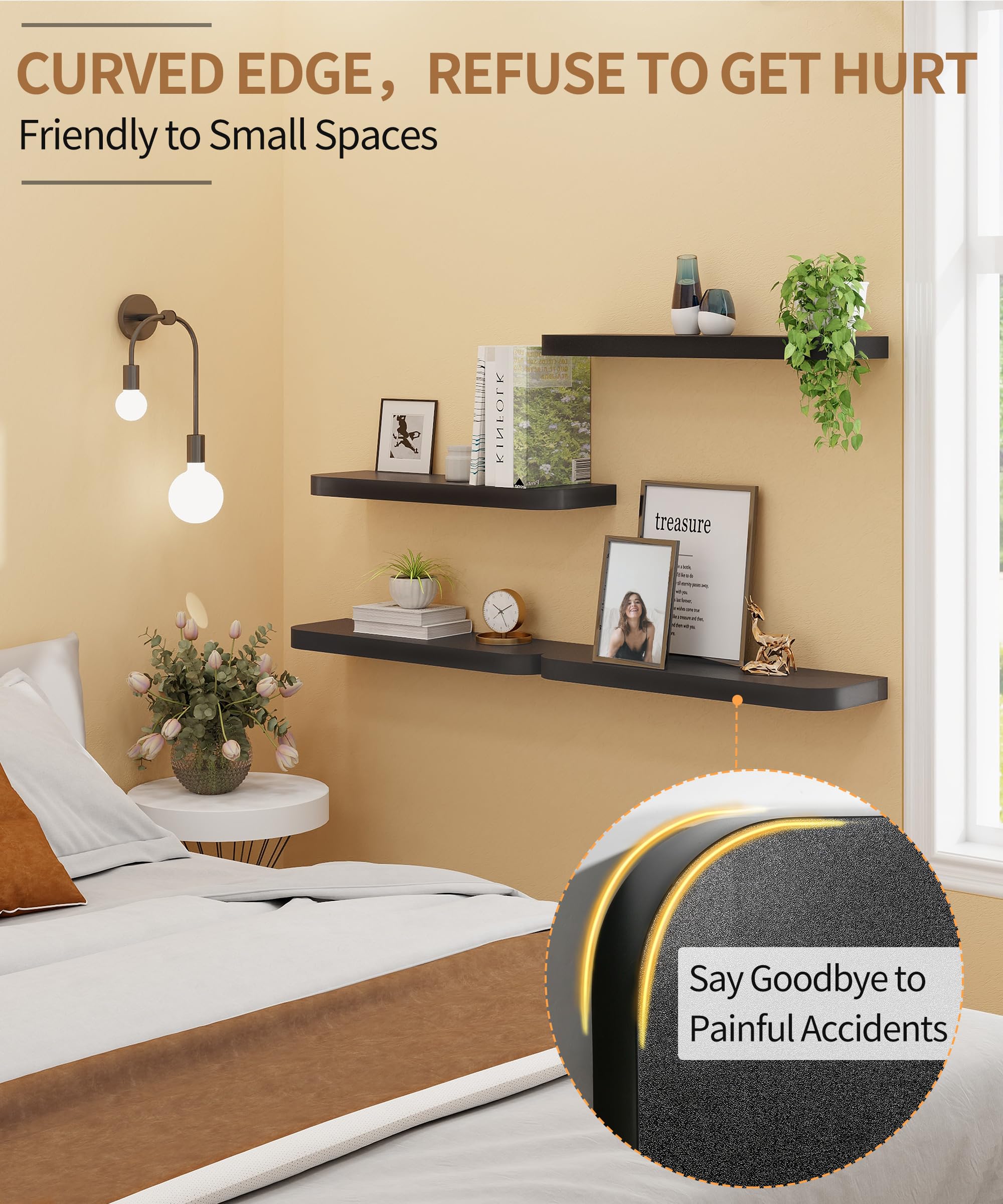 Gronda Black Floating Shelves – Set of 2 Modern 24-Inch Wall Shelves