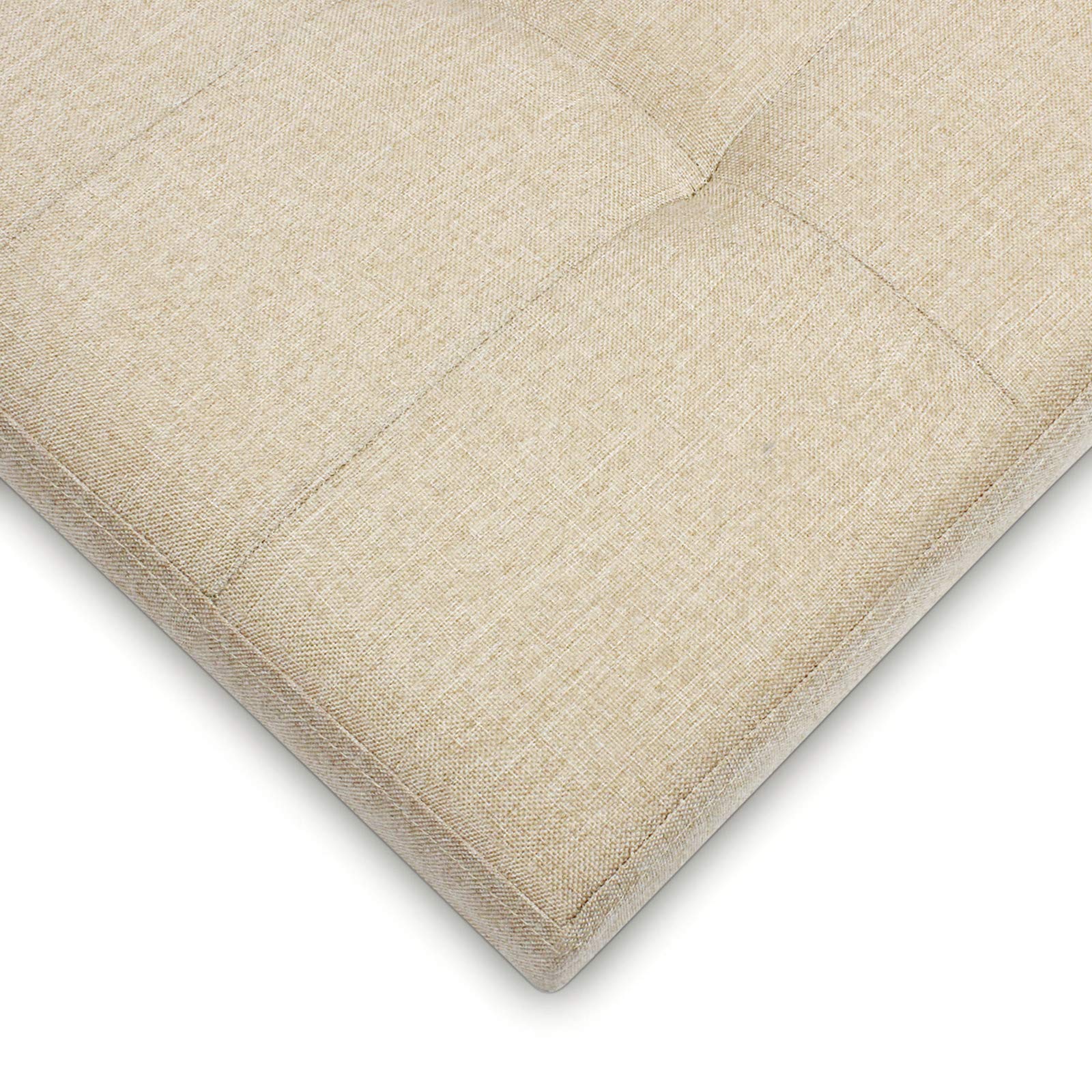 BRIAN & DANY Folding Storage Ottoman | Beige Linen Footstool Bench