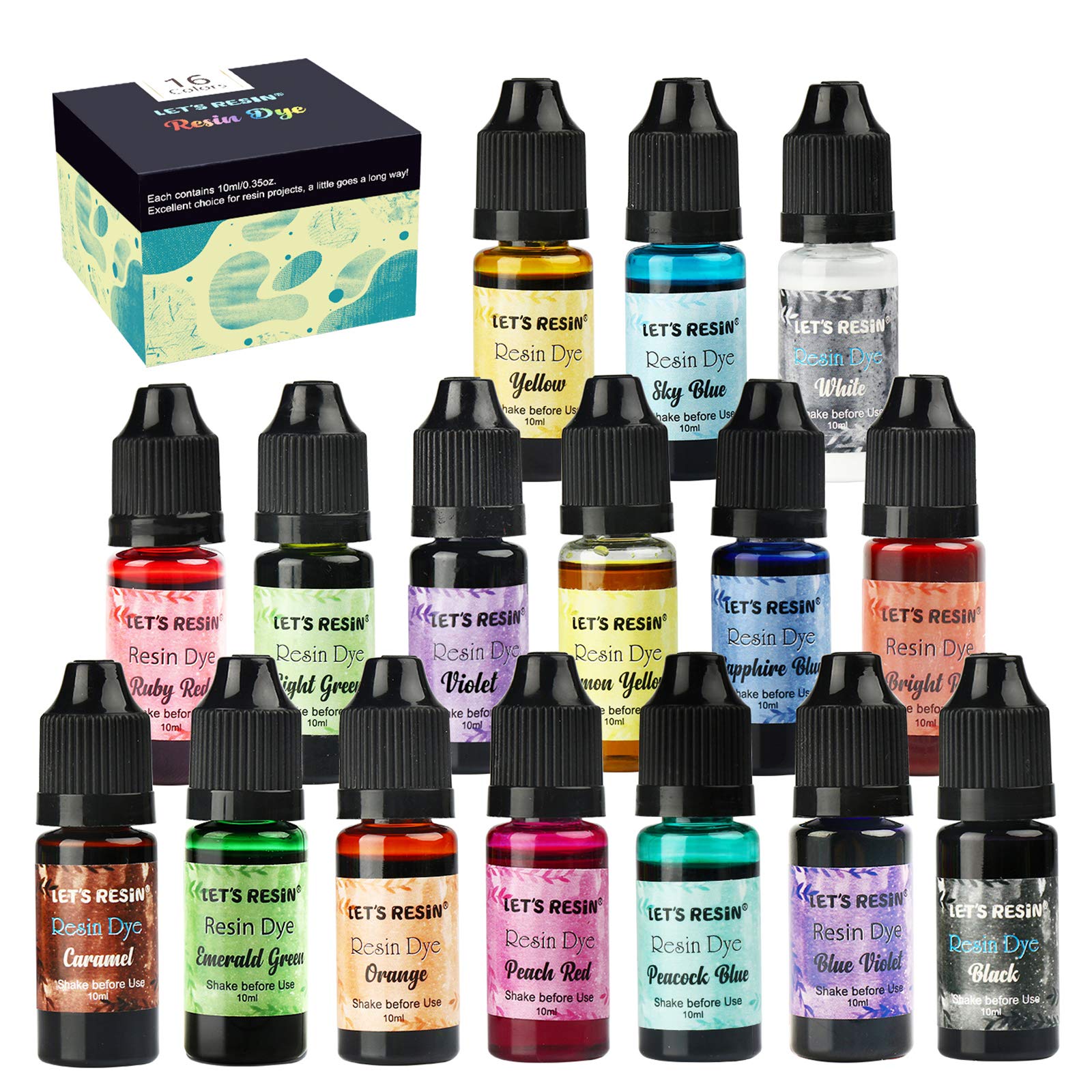 LET'S RESIN 16 Color Liquid Epoxy Resin Pigment Dye for Jewelry Making