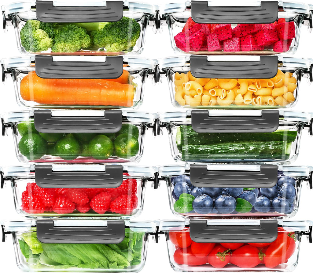 Skroam 10-Pack Glass Meal Prep Containers – 22oz Airtight Food Storage