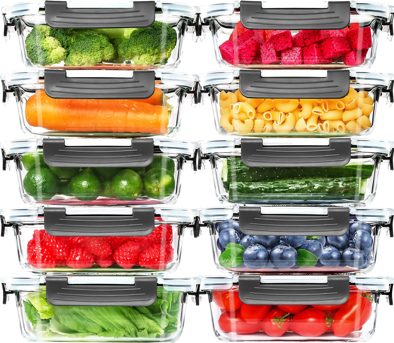 Skroam 10-Pack Glass Meal Prep Containers – 22oz Airtight Food Storage