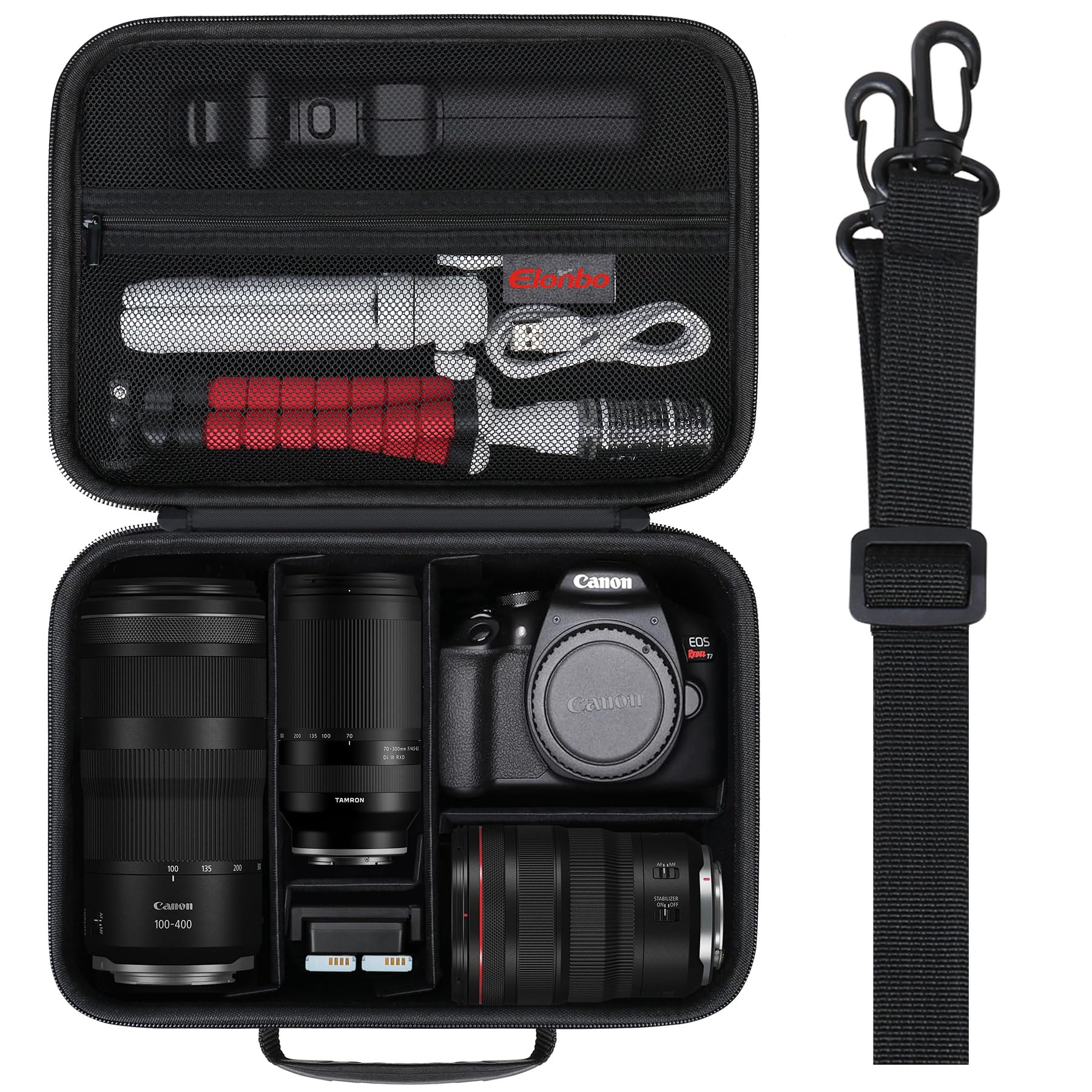 Elonbo Hard DSLR Camera Carrying Case for Canon EOS & Sony Alpha – Black