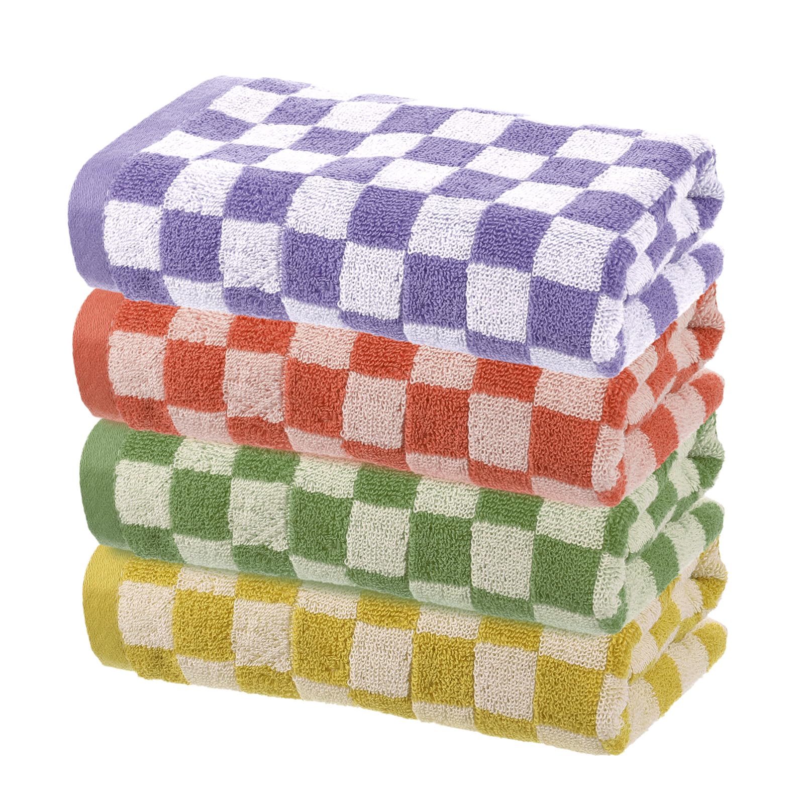 Cotton Hand Towels - 4 Pack Soft Absorbent Checkered Face Cloths