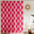 Pink Checkered Shower Curtain – Retro Waterproof Polyester