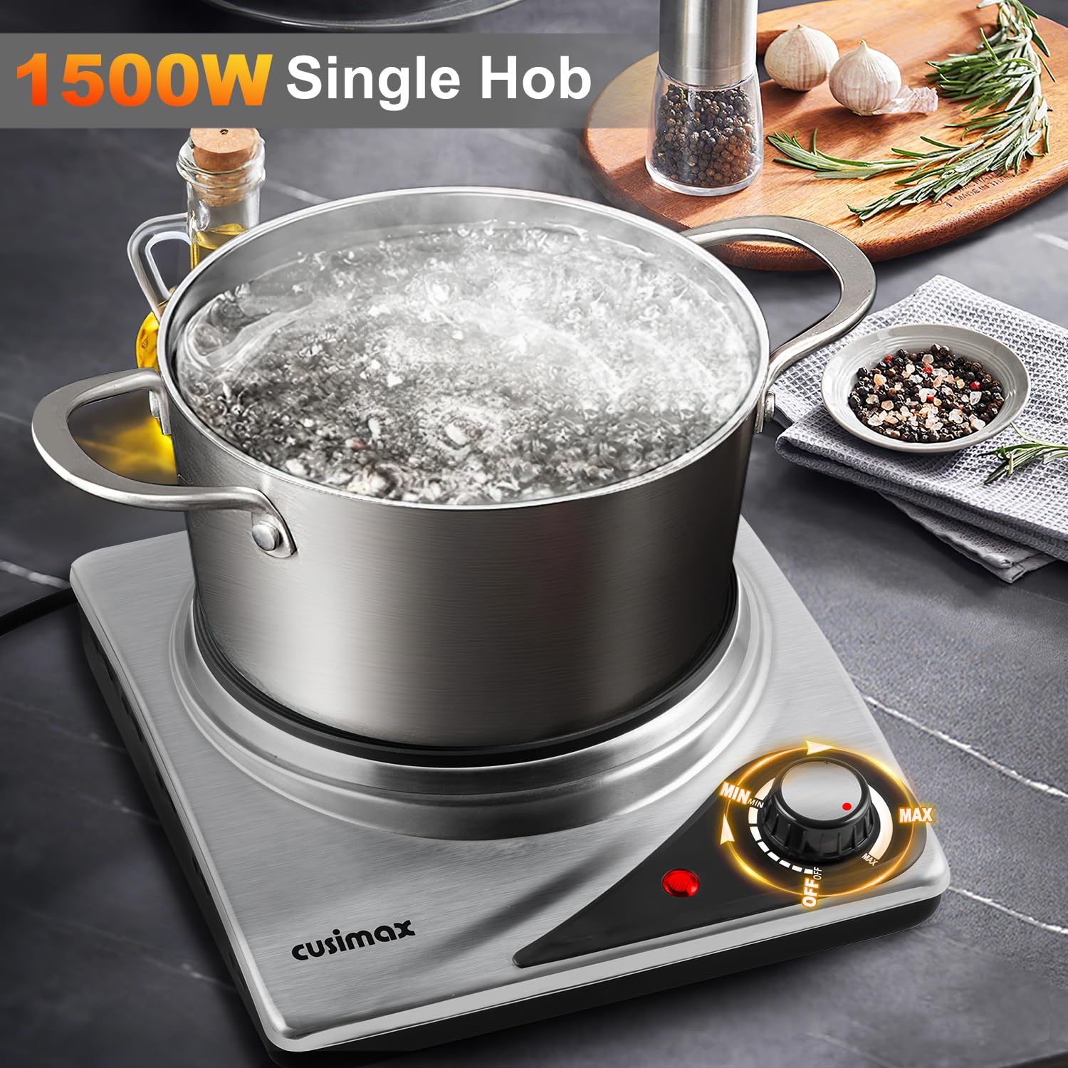 CUSIMAX Portable Electric Hot Plate – 1500W Single Burner Cooktop