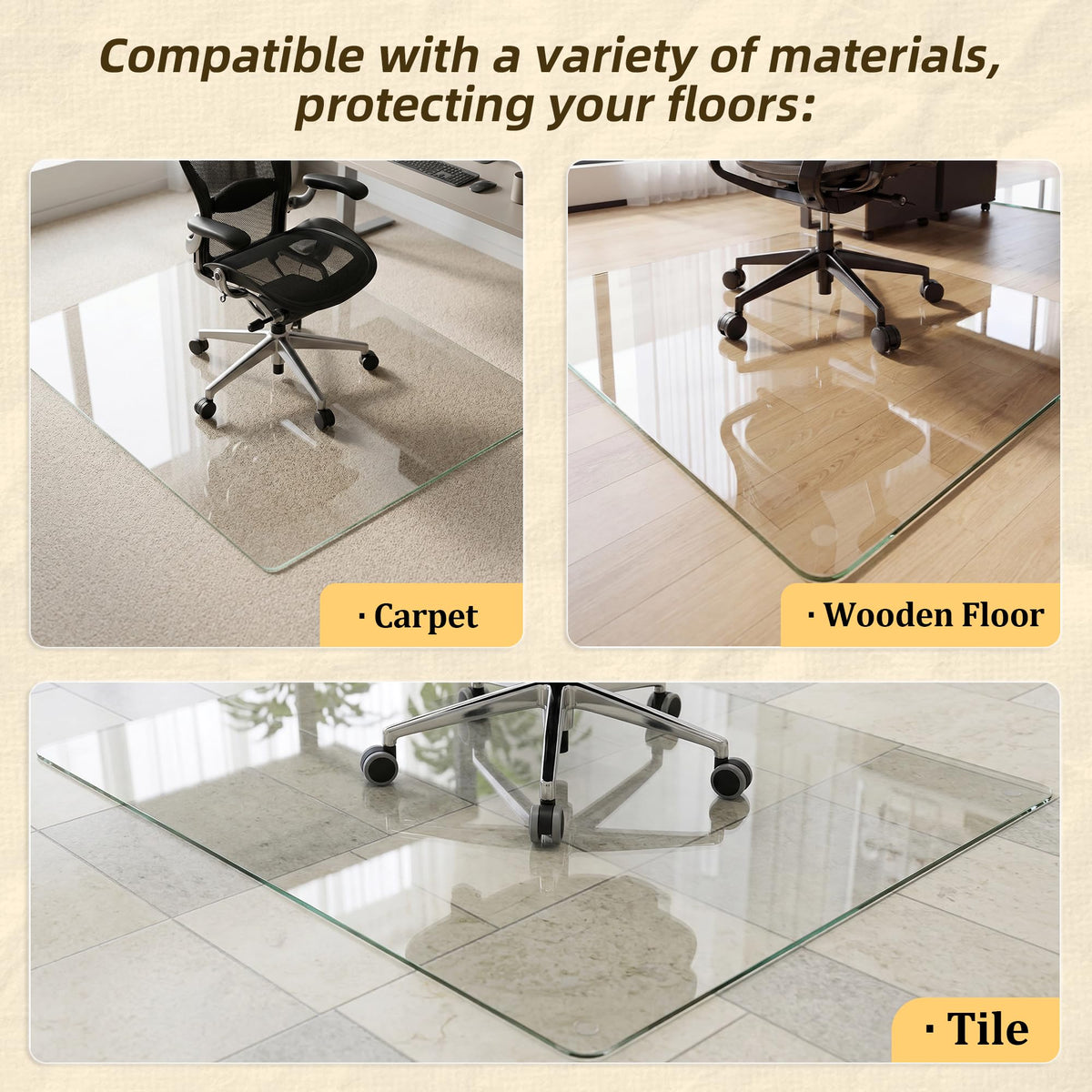 Koonmi Tempered Glass Chair Mat, 117 x 140 cm, Clear - image 5