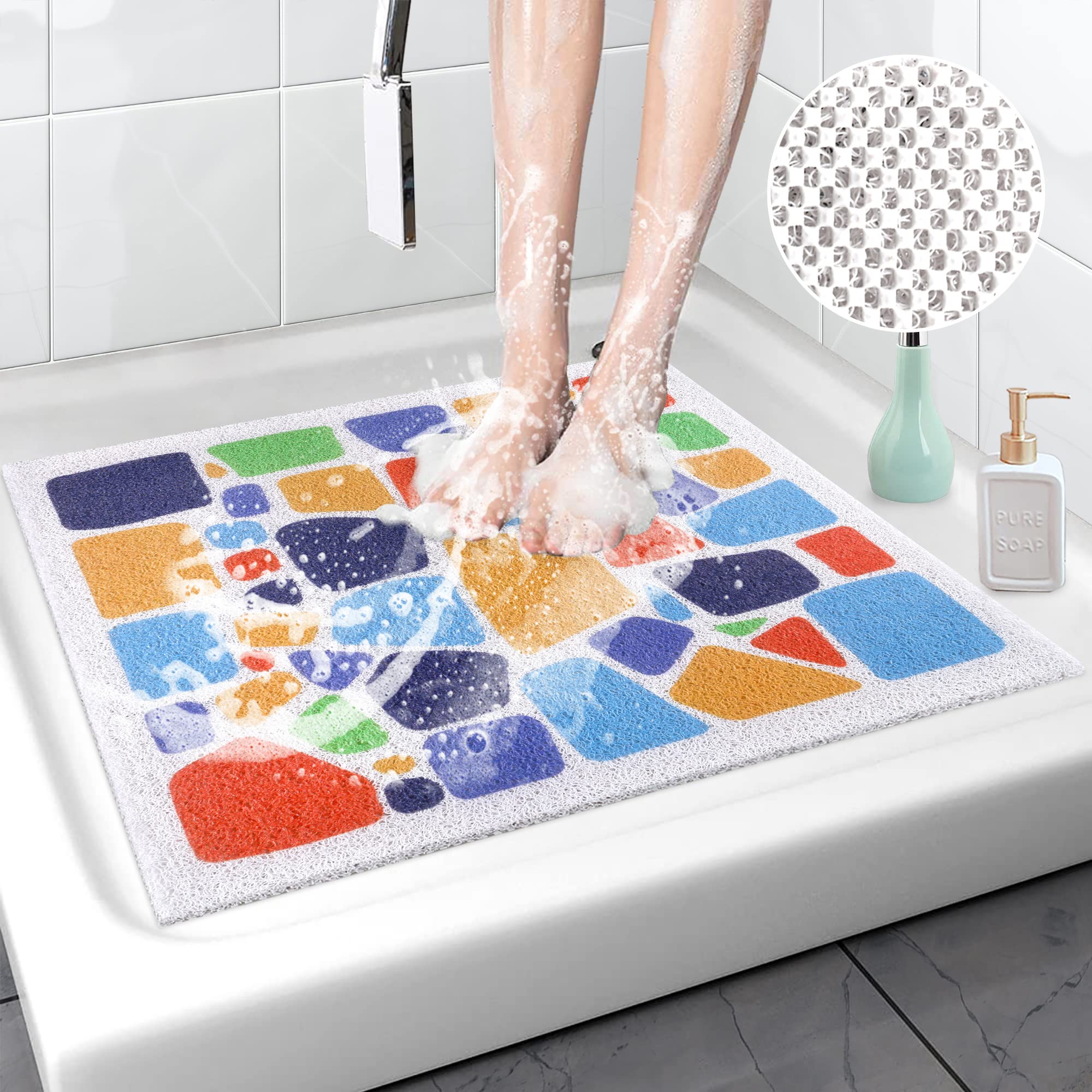 Jolof Store Square Loofah Shower Mat – Non-Slip Anti-Mould PVC Bath Mat