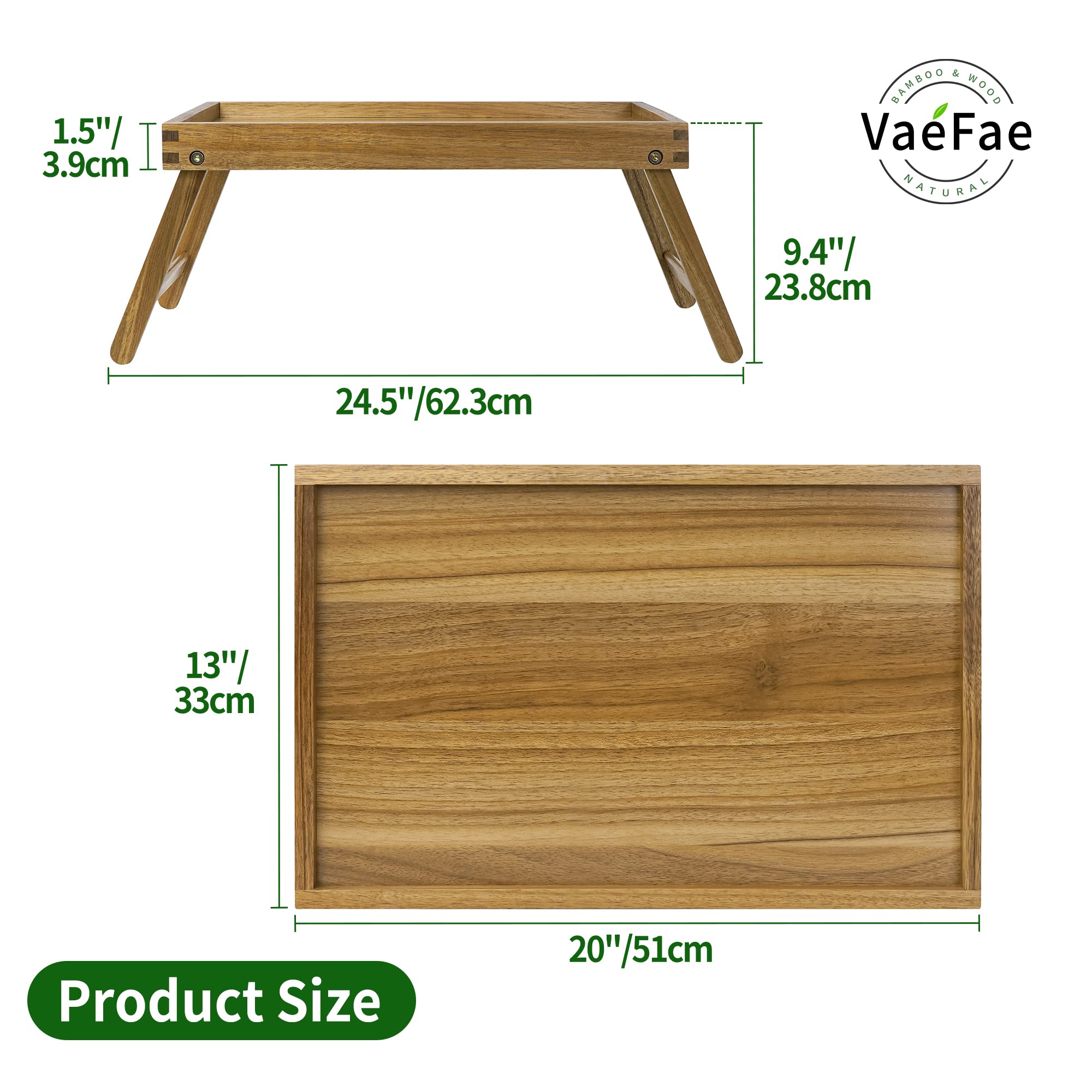 VaeFae Acacia Wood Bed Tray - Folding Breakfast Table and Laptop Desk