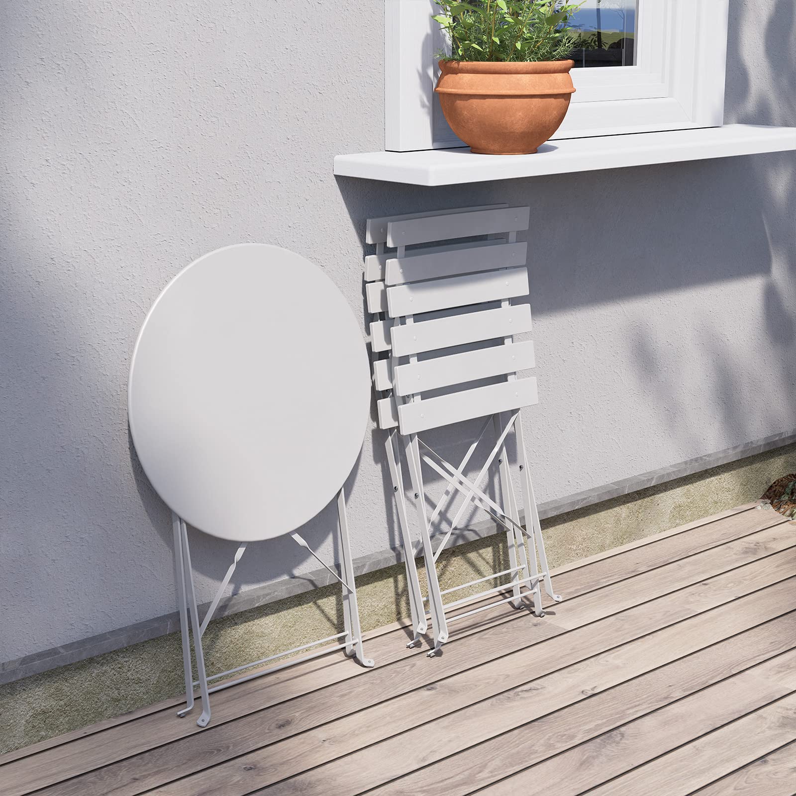 Grand Patio 3-Piece Bistro Set | Folding Steel Garden Furniture - White