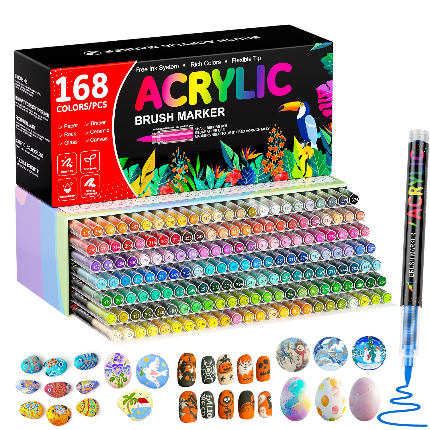 Sanyetral 168 Colors Acrylic Paint Pens | Brush Tip Markers for Art