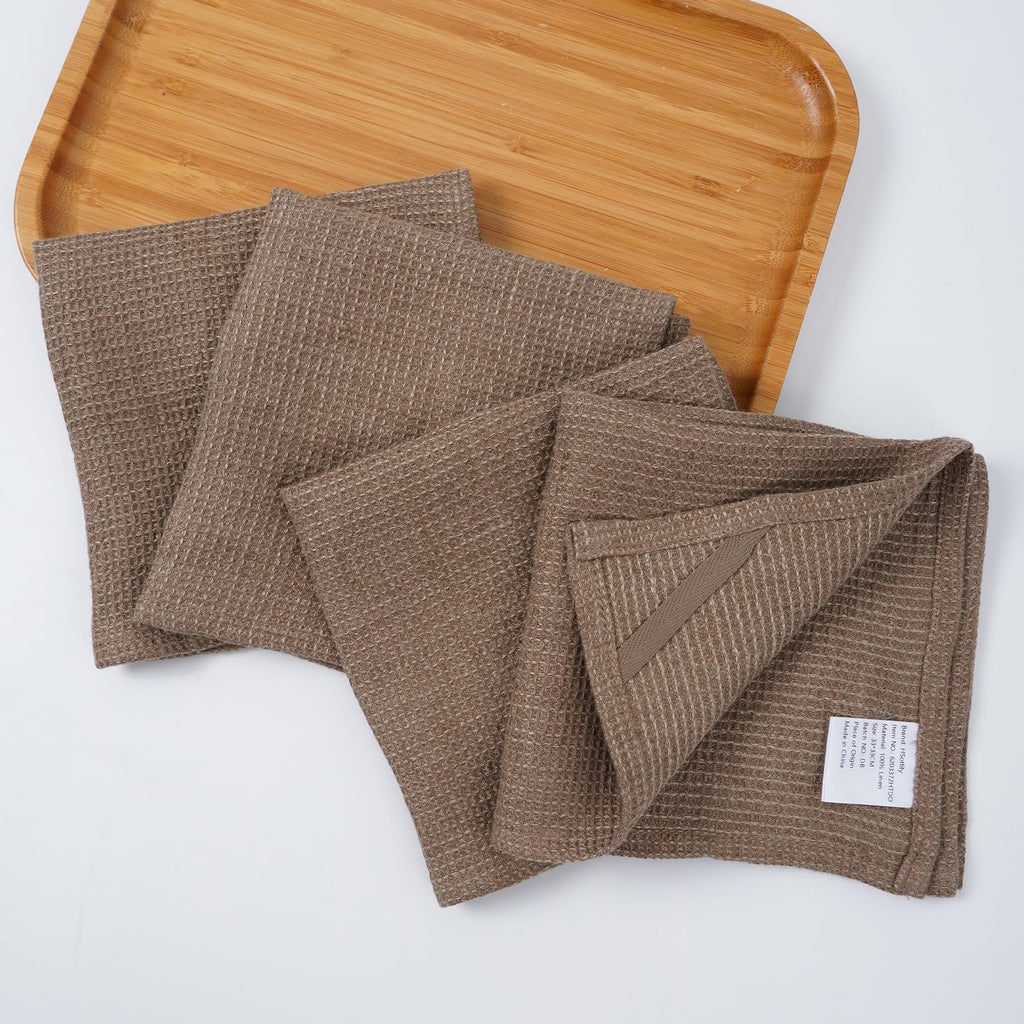 HSOFTIFY 100% Pure Linen Washcloths with Waffle Weave 4 Pack, Coffee - image 4