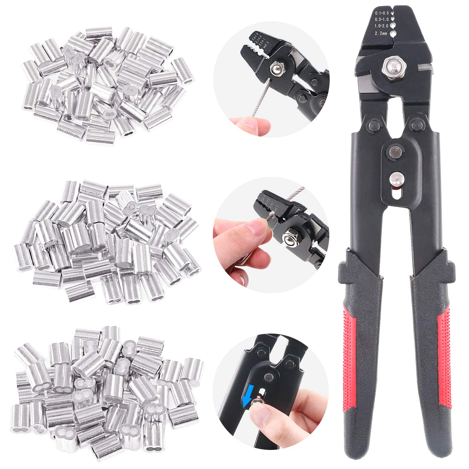 Jolof Store Wire Rope Crimping Tool with 180Pcs Aluminum Ferrules