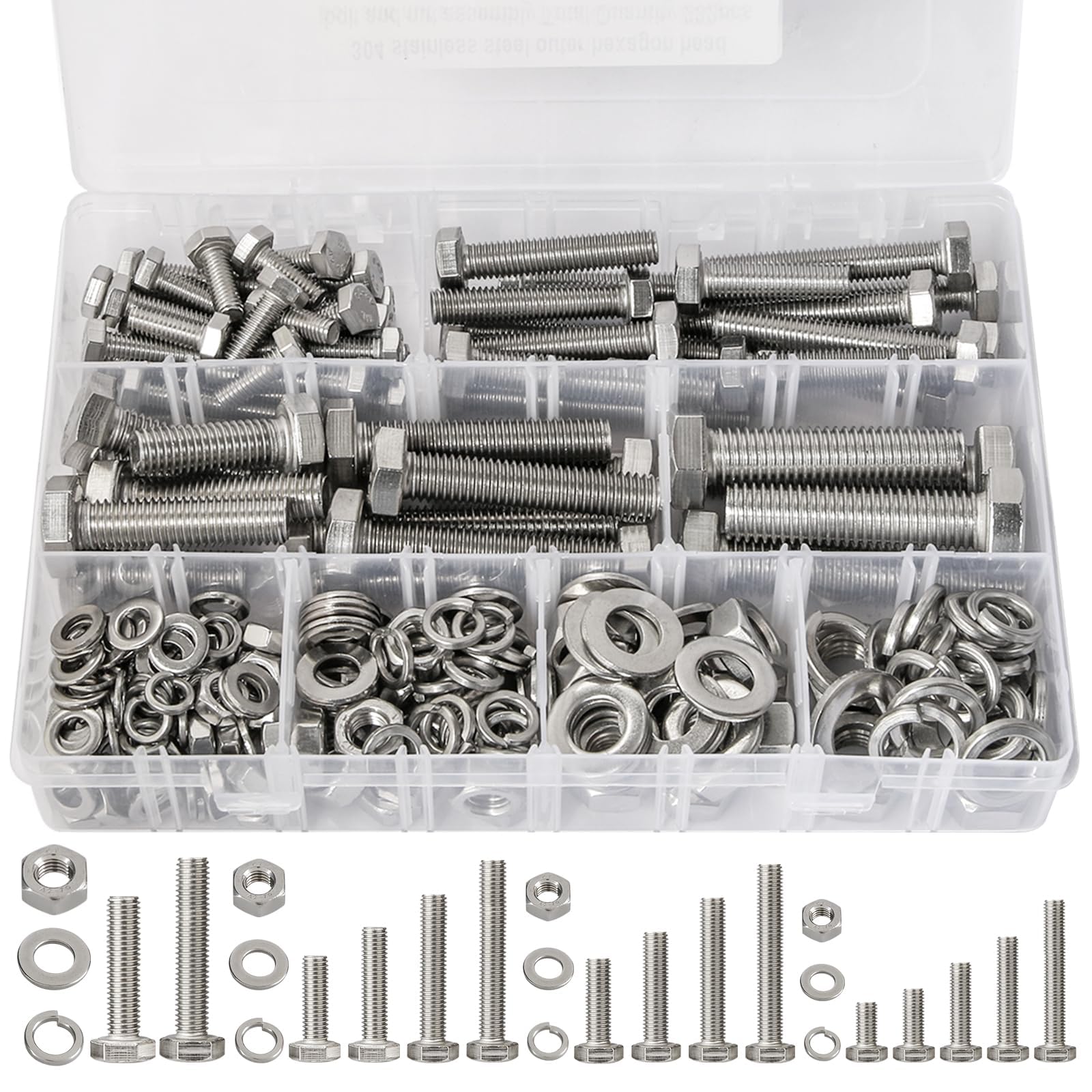 CYLBAQ 232PCS Stainless Steel Hex Head Bolt, Nut and Washer Set