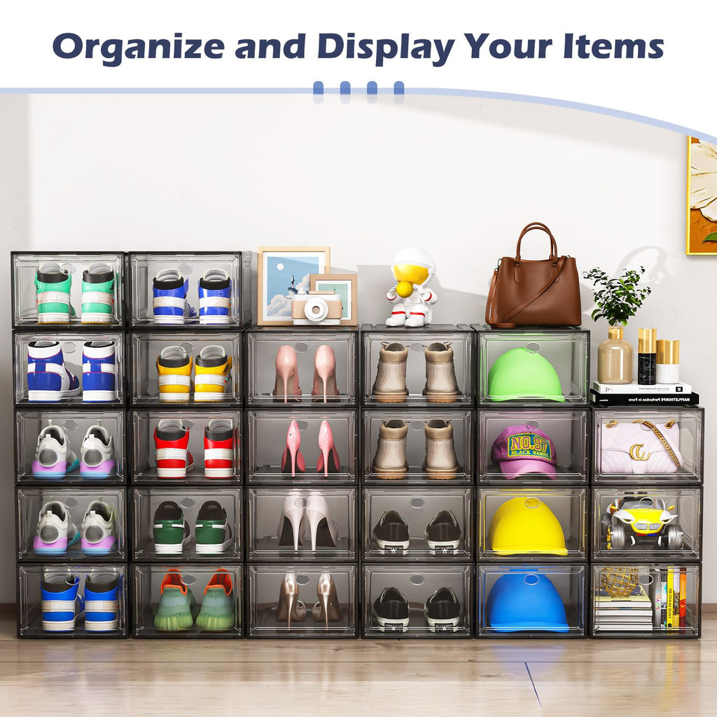 TidyTrove Stackable Shoe Storage Box | 9-Pack Clear Magnetic Containers