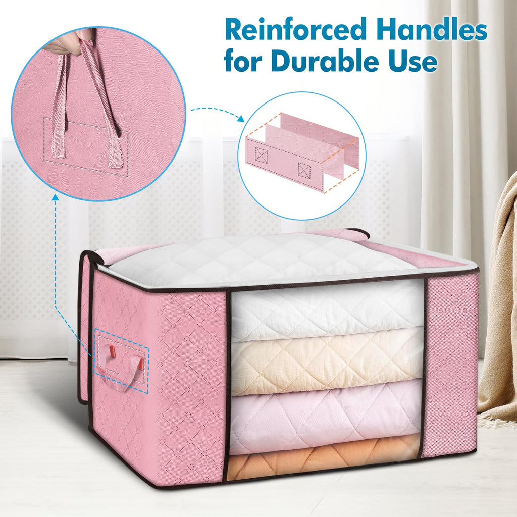 Budding Joy 90L Storage Bags, Large Clothes Storage Boxes with Zips Pink - image 3