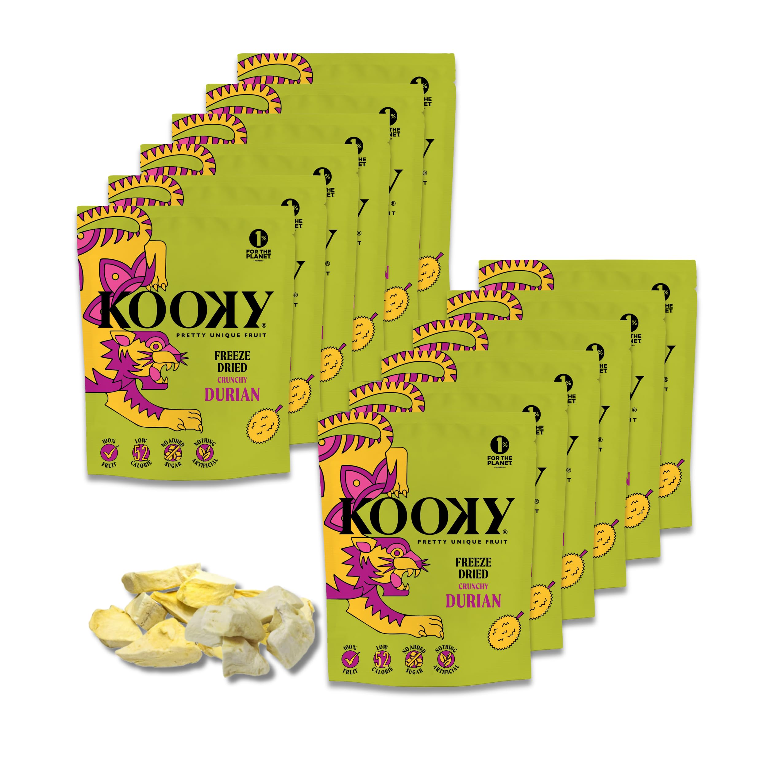 Kooky Freeze Dried Thai Monthong Durian - Sugar-Free Snacks (12 Pack)