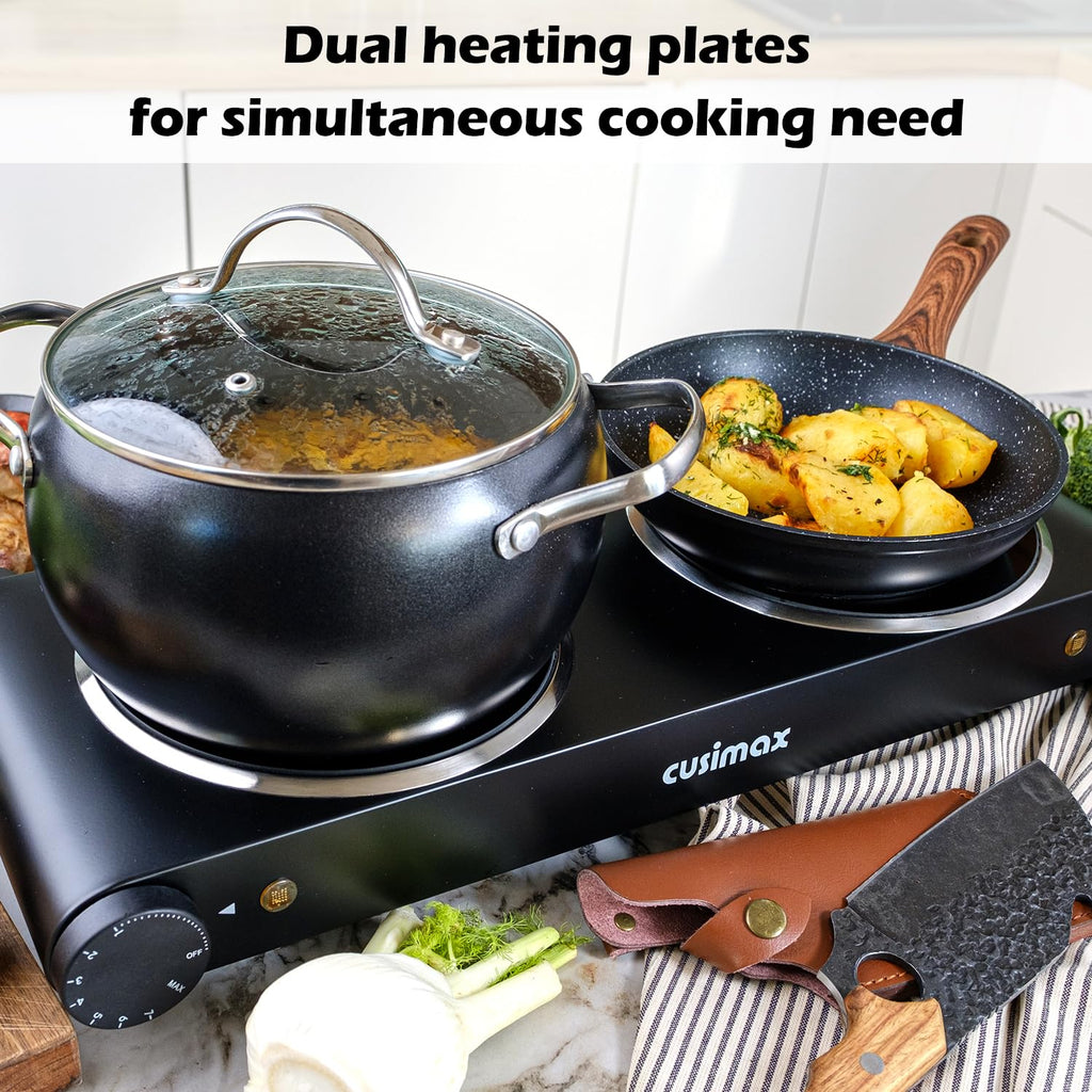 CUSIMAX Double Electric Hob | 2400W Portable Ceramic Hot Plate – Black